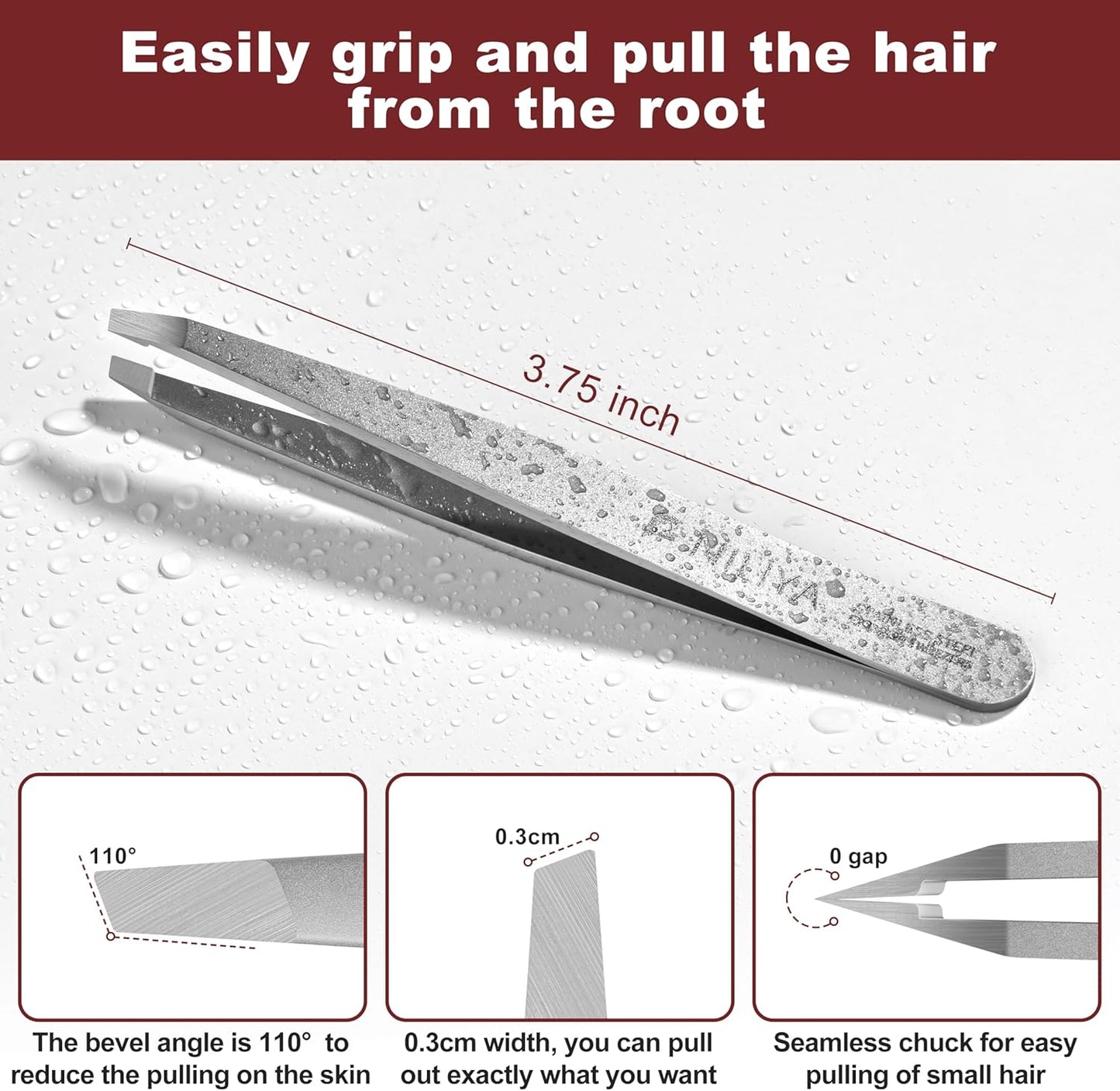 Precision Stainless Steel Eyebrow Tweezers for Women - Slant Tip Plucker with Travel Case | Ideal for Facial Hair Removal and Blackheads