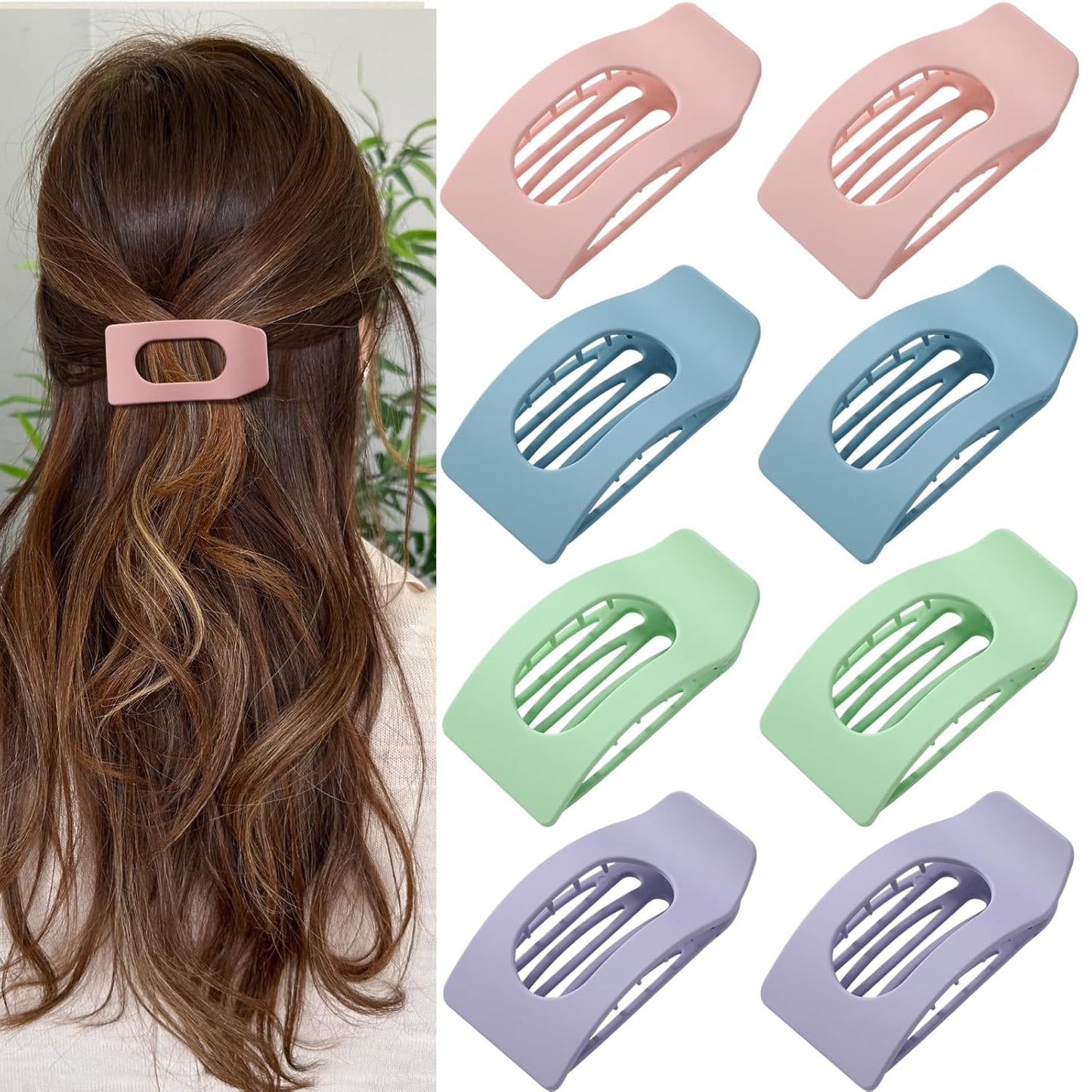 Flat Hair Clips for Women - 8 Pack Large Matte Rectangle No-Slip Claw Clips | Strong Hold for Thick & Thin Hair
