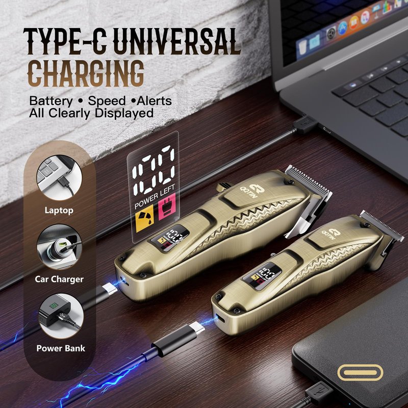 QQTIN Hair Clippers for Men Professional, Cordless Clippers and Trimmers Set for Hair Cutting, 8500RPM Rechargable Electric Hair Trimmer for Self-Haircut and Family Use (Bronze)
