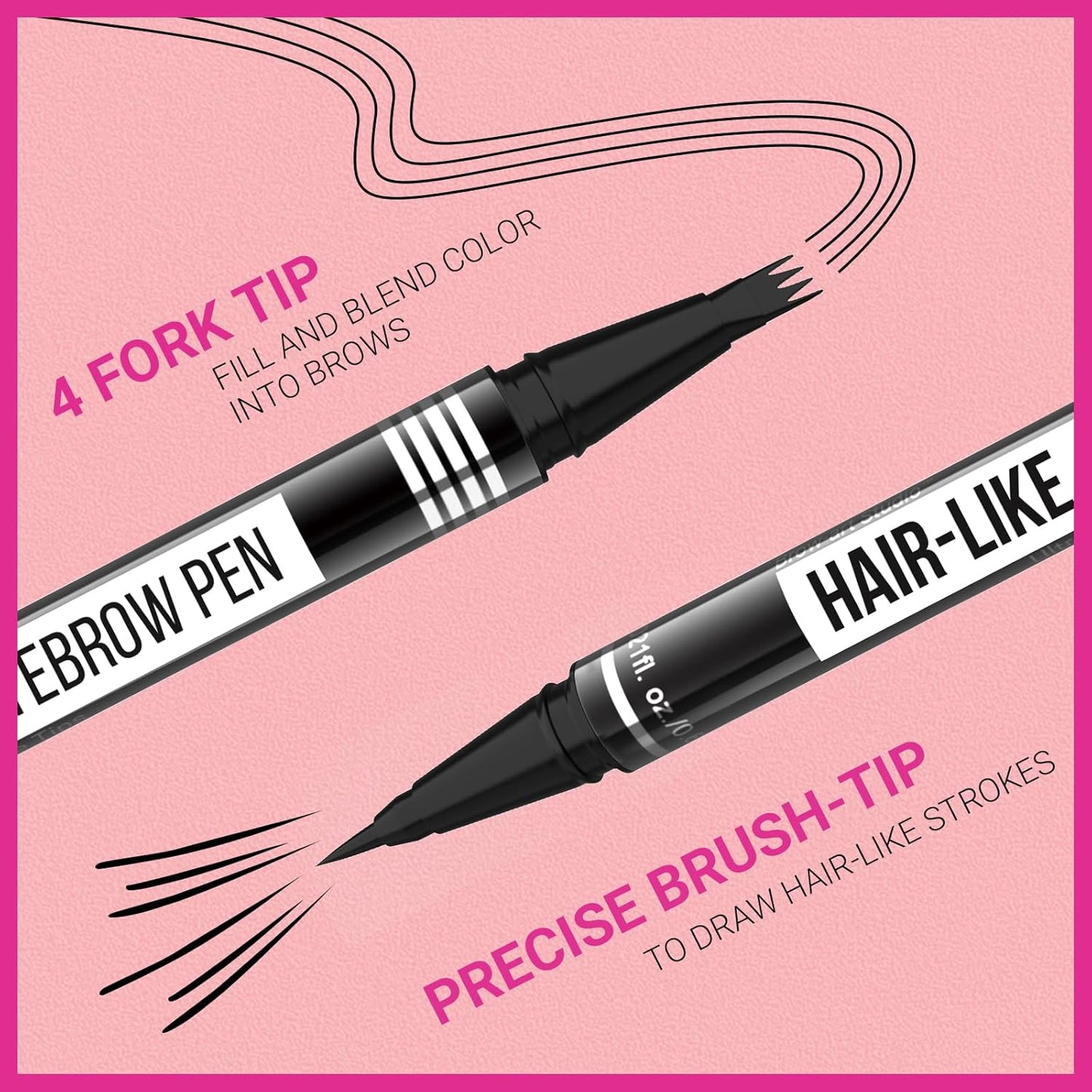 Microblading Eyebrow Pen - 2-in-1 Dual-Ended Pencil with 4-Fork & Brush Tips for Natural Hair-Like Brows | Light Brown