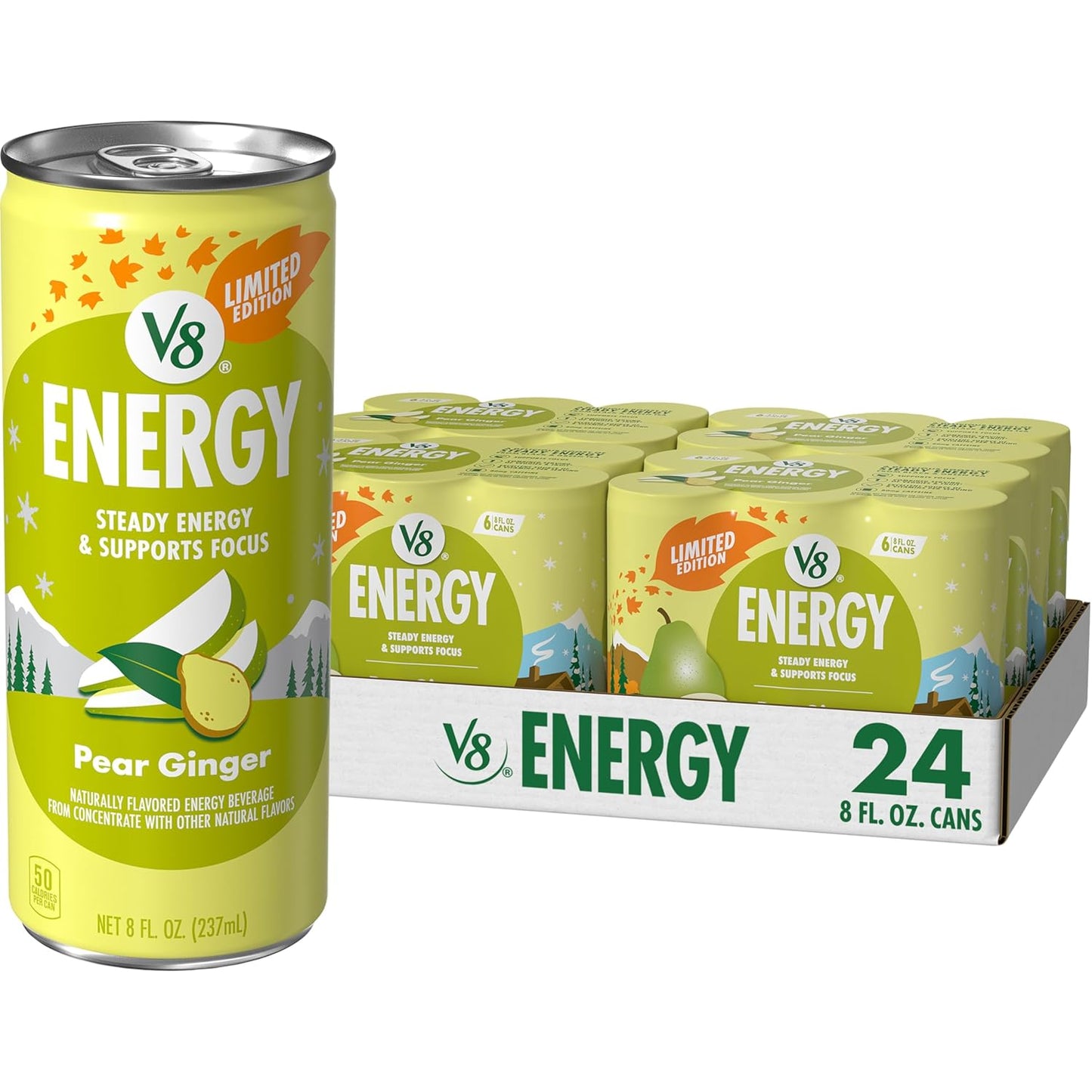 V8 Energy Peach Mango Energy Drink - 8 Fl Oz Can | 24 Pack of Refreshing Energy Boost