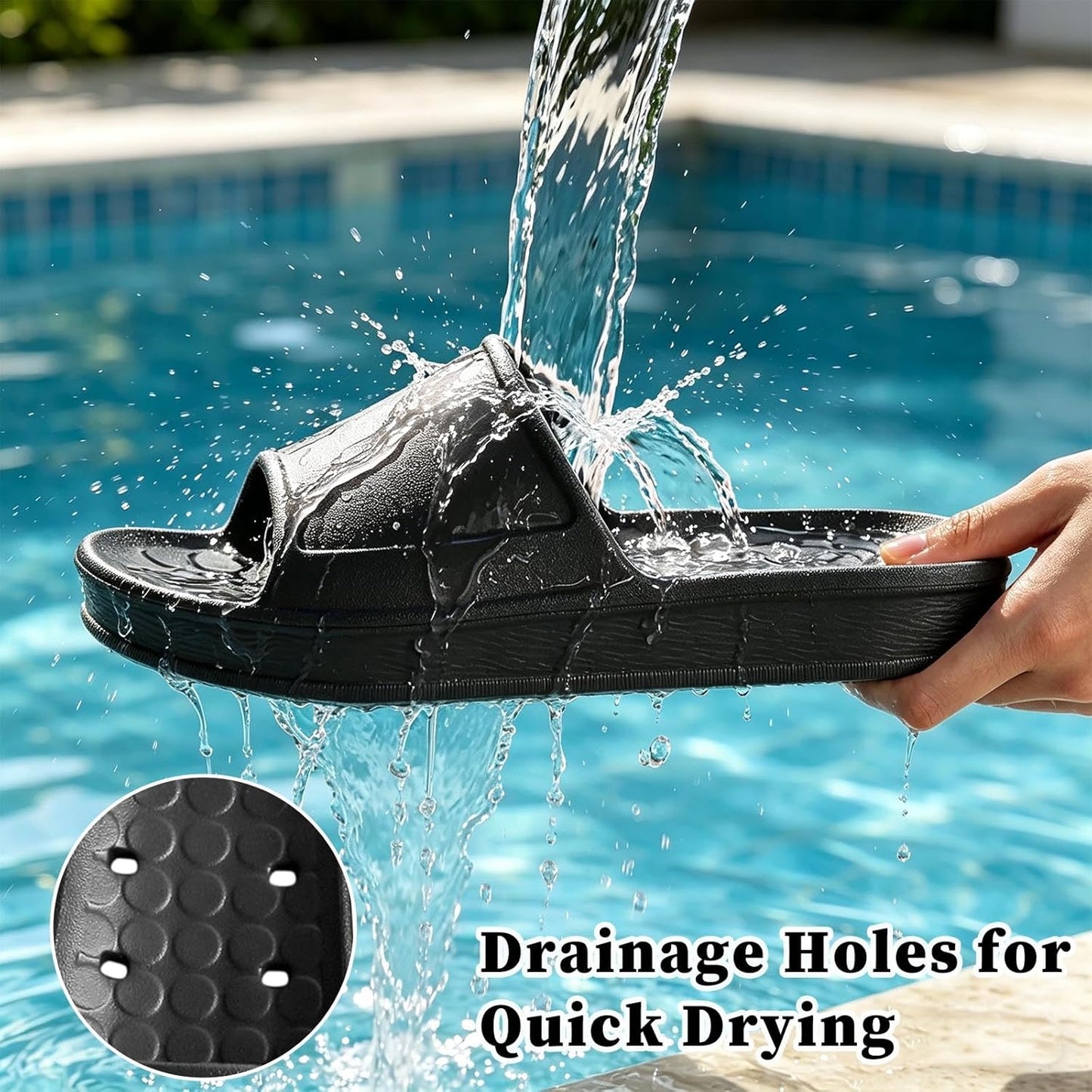 Shower Shoes for Women & Men - Waterproof Anti-Slip Massage Slides | Quick-Dry Cushioned Pool Sandals