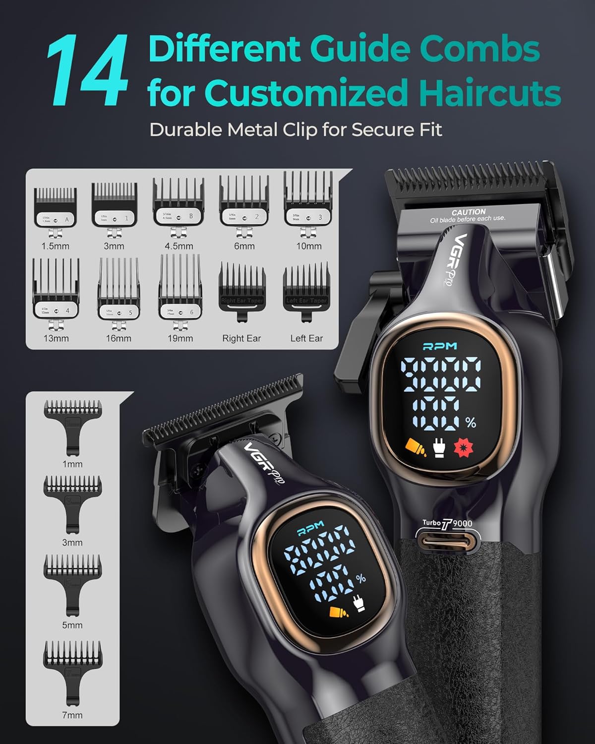 Professional Hair Clippers for Men - Cordless Barber Trimmer Set | Powerful 9000 RPM Rechargeable Clippers with Case