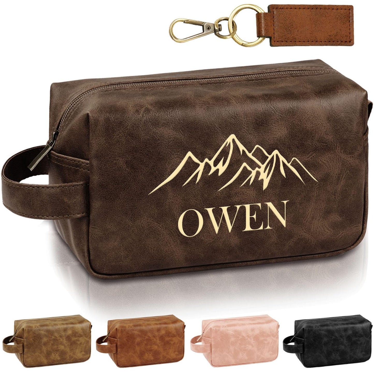 Motifool Personalized Toiletry Bag for Men, Father Day Gifts, Leather Custom Travel Shaving Bag with Name Initial, Travel Toiletry Kit, Grandpa, Dad, Husband, Father, Him, Boyfriend (Tea Brown)