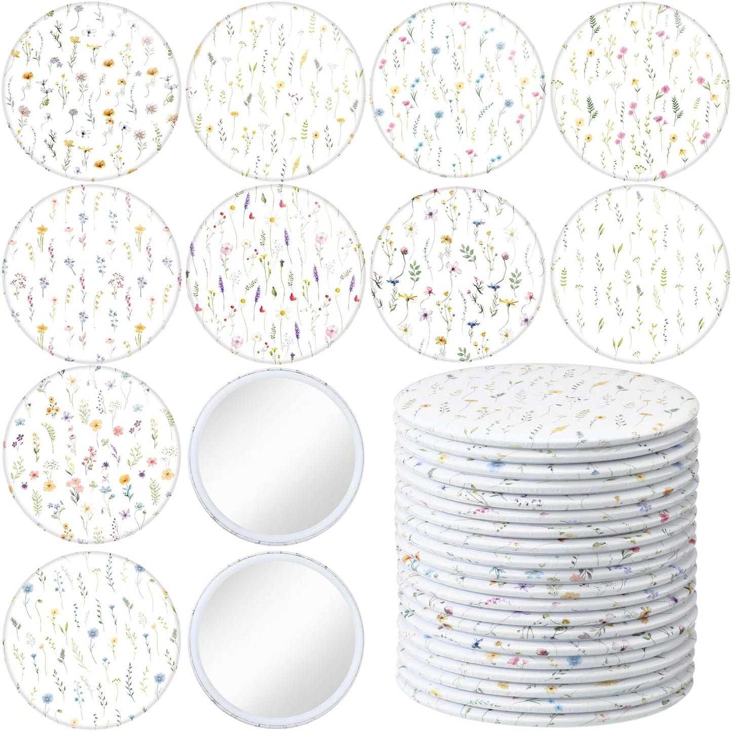 Briwooody 20 Pcs Wildflower Compact Mirrors Bulk for Women 2.75 in Round Makeup Mirror Party Favors Gifts for Women Friend Mother Birthday Bridal Shower Tea Party Decor