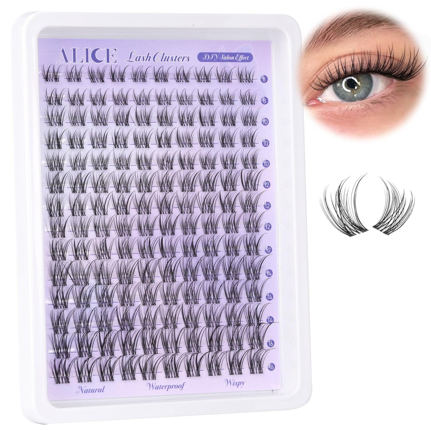 Natural Lash Clusters - Wispy Eyelash Extensions 168pcs | 8-16mm C-Curl, Soft Thin Band for a Natural Look