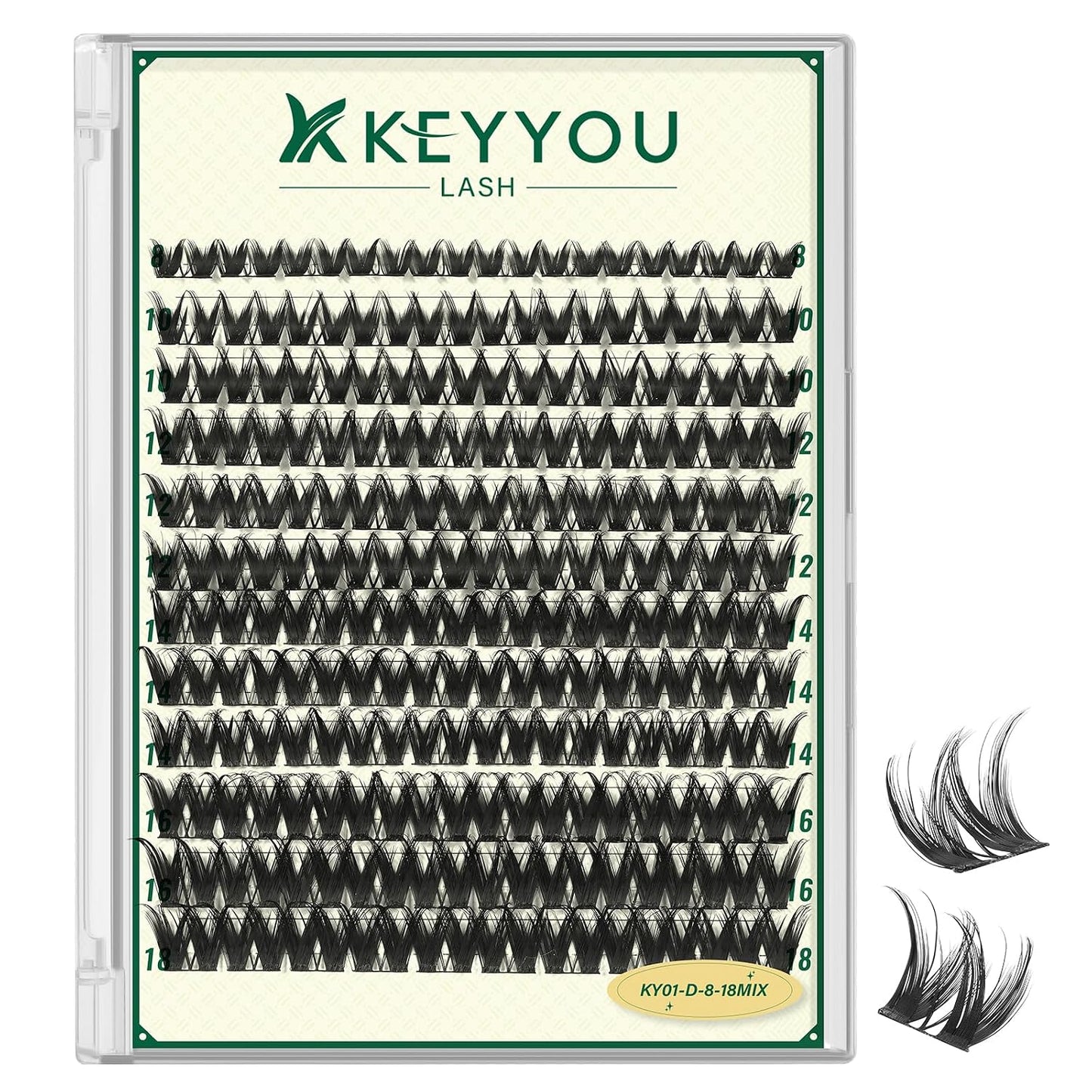KEYYOU 3D Eyelash Clusters - 280pcs Wispy Volume Lashes | 80D D Curl, 9-18mm Mix