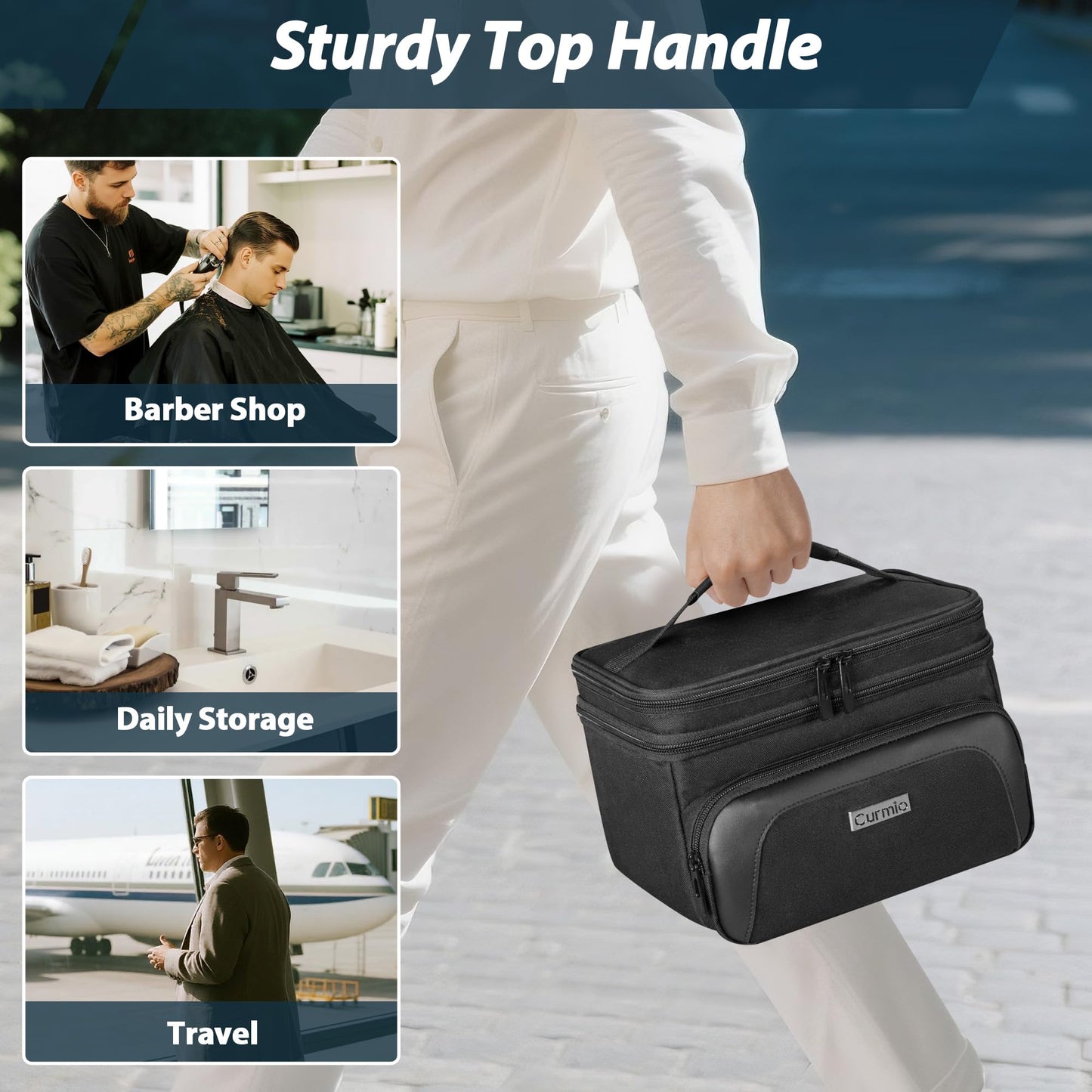 CURMIO Double Layer Hair Clipper Travel Case for Men Hair Cutting Tools