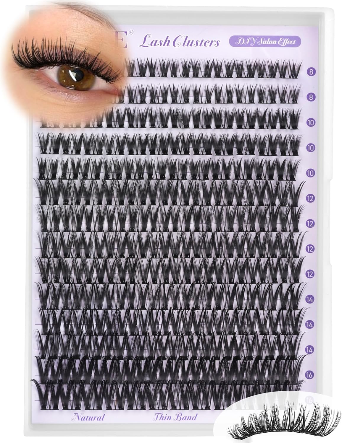 Natural Lash Clusters - Wispy Eyelash Extensions 168pcs | 8-16mm C-Curl, Soft Thin Band for a Natural Look