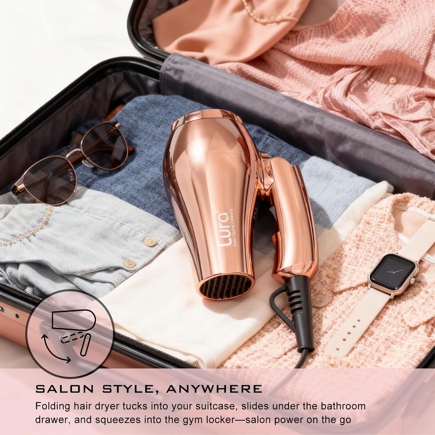 Travel Hair Dryer - Dual Voltage 1200W Mini Blow Dryer with Diffuser | Lightweight & Portable, EU/UK Plug