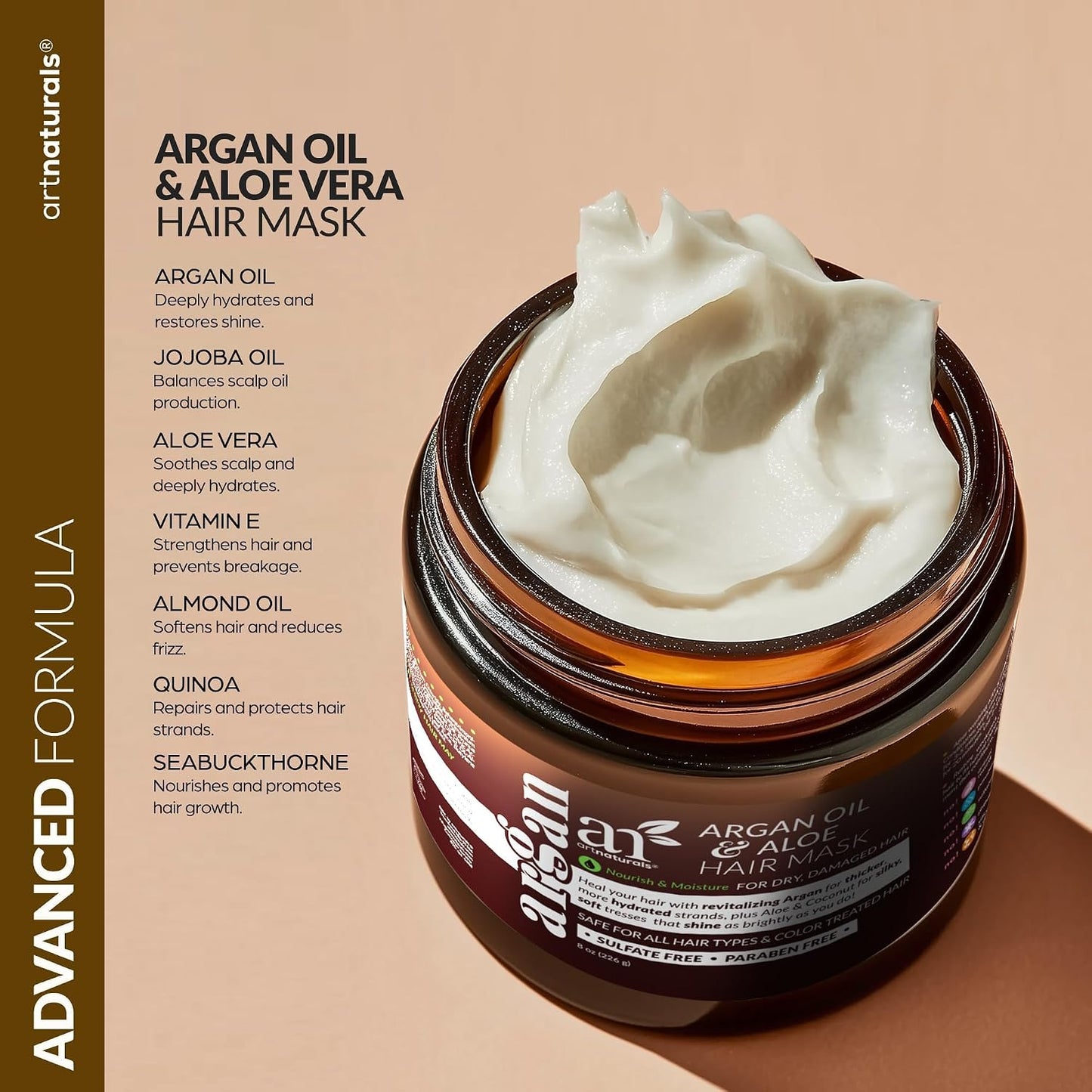 ArtNaturals 2-Step Deep Repair Hair Mask - Intensive Argan Oil Treatment for Damaged & Color-Treated Hair | 8 oz with Silk Bonnet