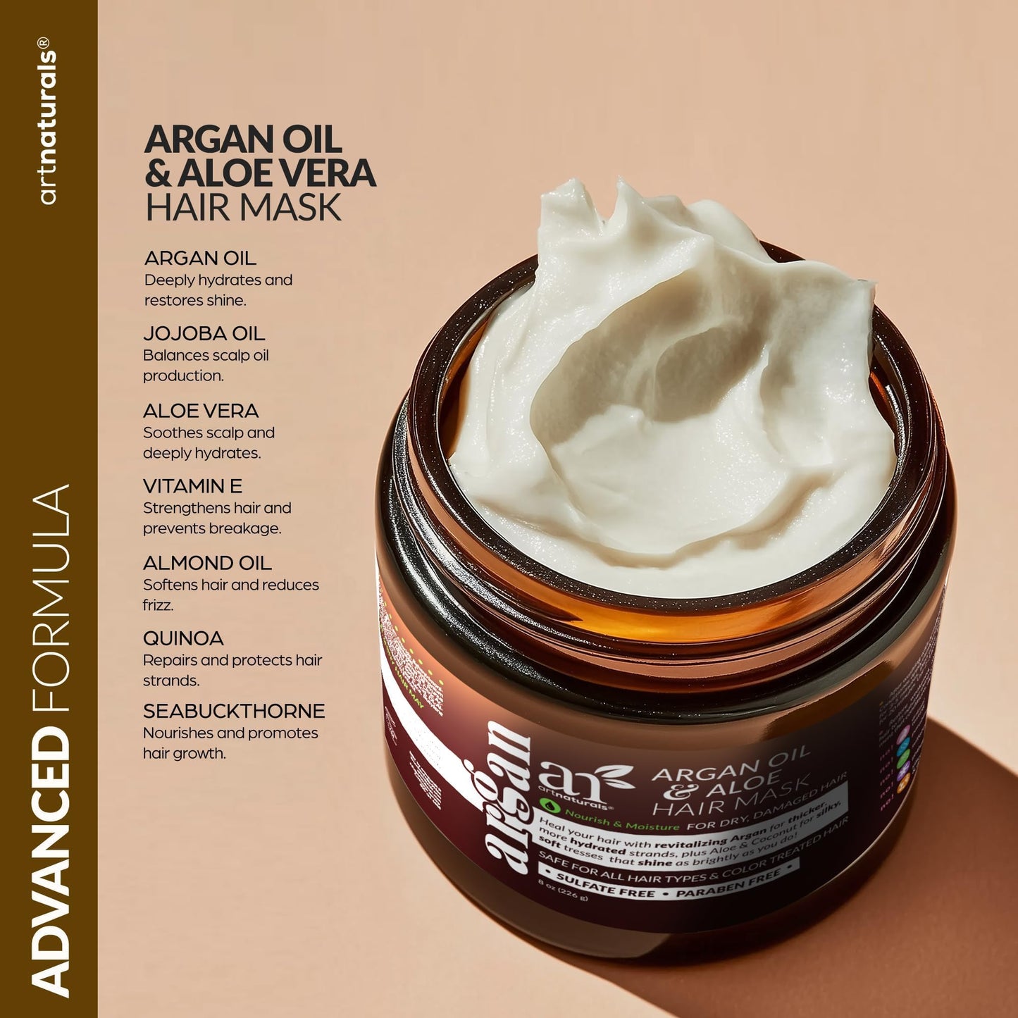 ArtNaturals 2-Step Deep Repair Hair Mask for Damaged Hair - Intensive Treatment for Dry, Damaged & Color-Treated Hair - Argan oil Deep Conditioner w/ Silk Bonnet to Drive Deeper Penetration 8 oz