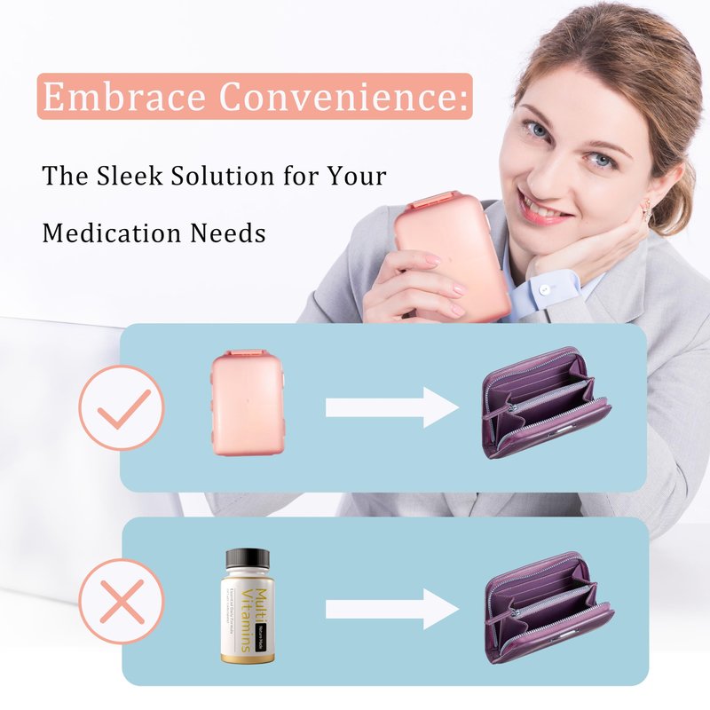 Pill Organizer with Medicine Labels 161 Labels Travel Daily Pill Container Mini Medication Organizer Storage Pill Organizer Travel Essentials Pill Case 7 Day (Pink, 1 Pack)