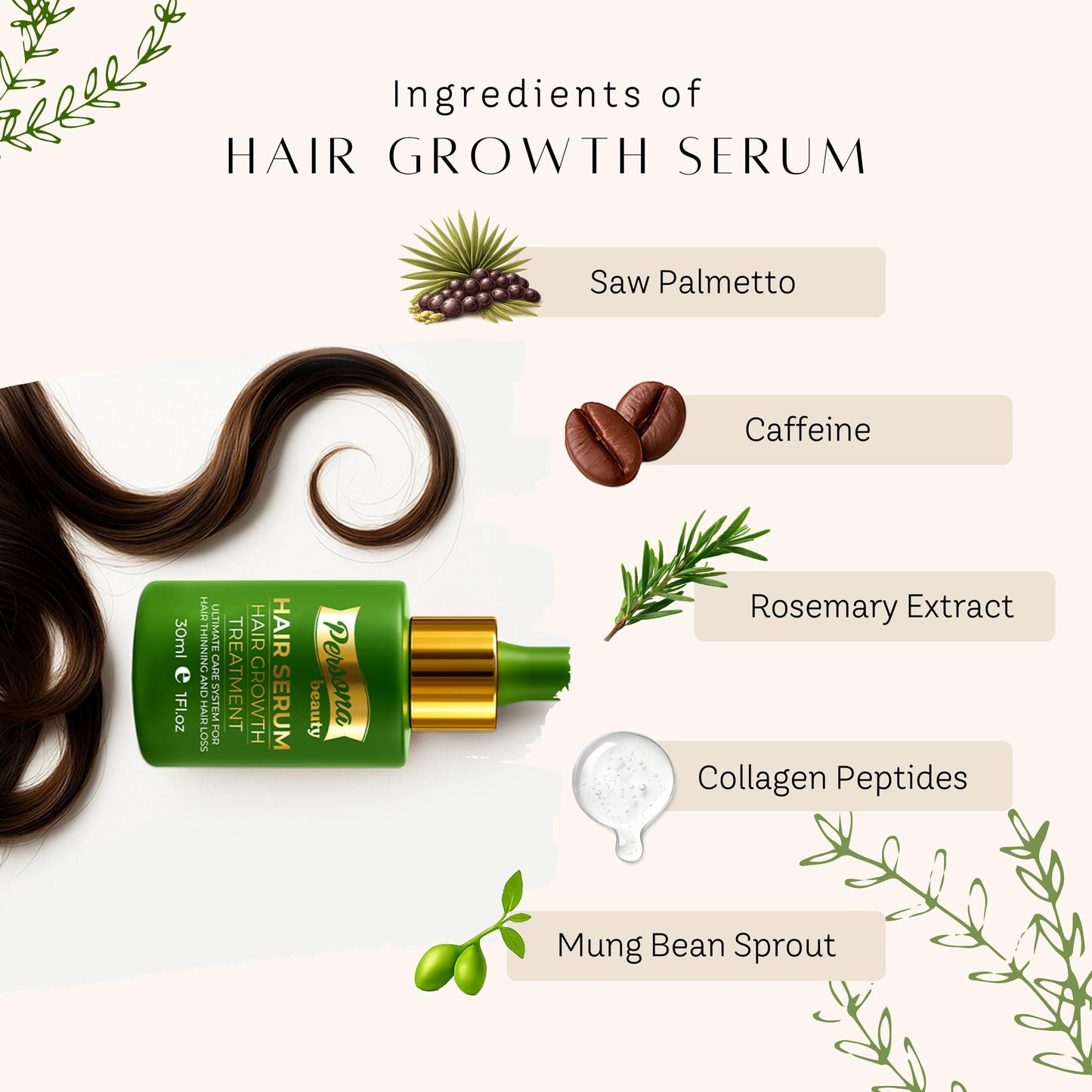 Hair Growth Serum – Advanced Biotin with Caffeine, Peptides, Botanical Extract for Thicker, Fuller, Longer Hair, Reduces Hair Thinning, Hair Regrowth Tonic, Hair Loss Treatment for Men & Women, 30ml