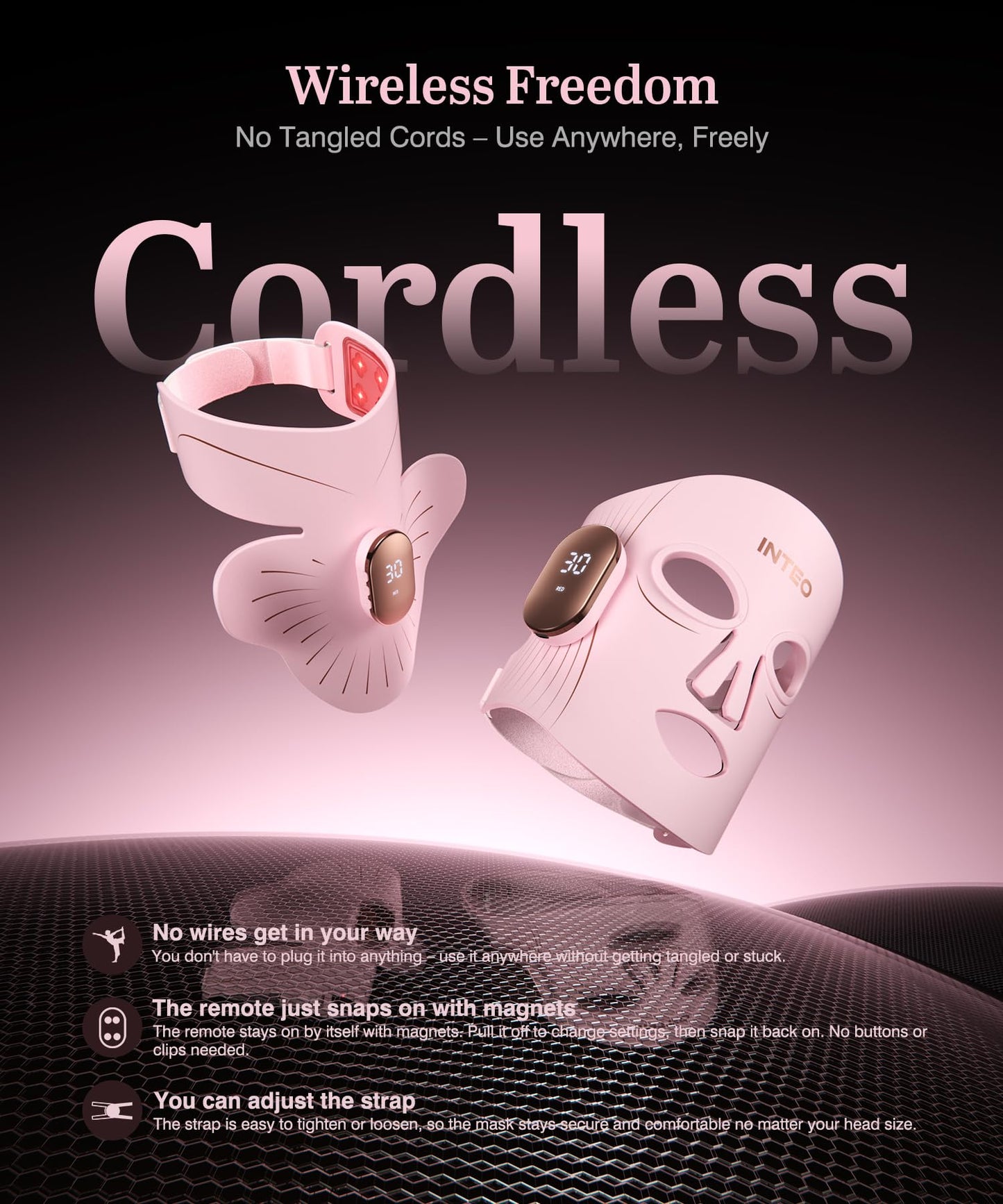 Red Light Therapy Mask for Face & Neck, 4 Light Modes 660nm & 850nm Red Infrared LED, 2000mAh Cordless LED Face Mask, 680 LEDs, Hands-Free Anti-Aging Skin Firming Portable Skincare for Home (Pink)