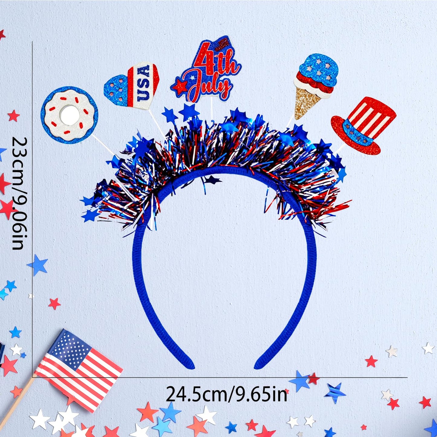 4th of July Headbands for Girl Women - Glitter Patriotic Headband Red White Blue Tinsel Headbands,Sparkly Independence Day Headband 4th of July Hair Accessories with USA Donut for Costume Party Parade