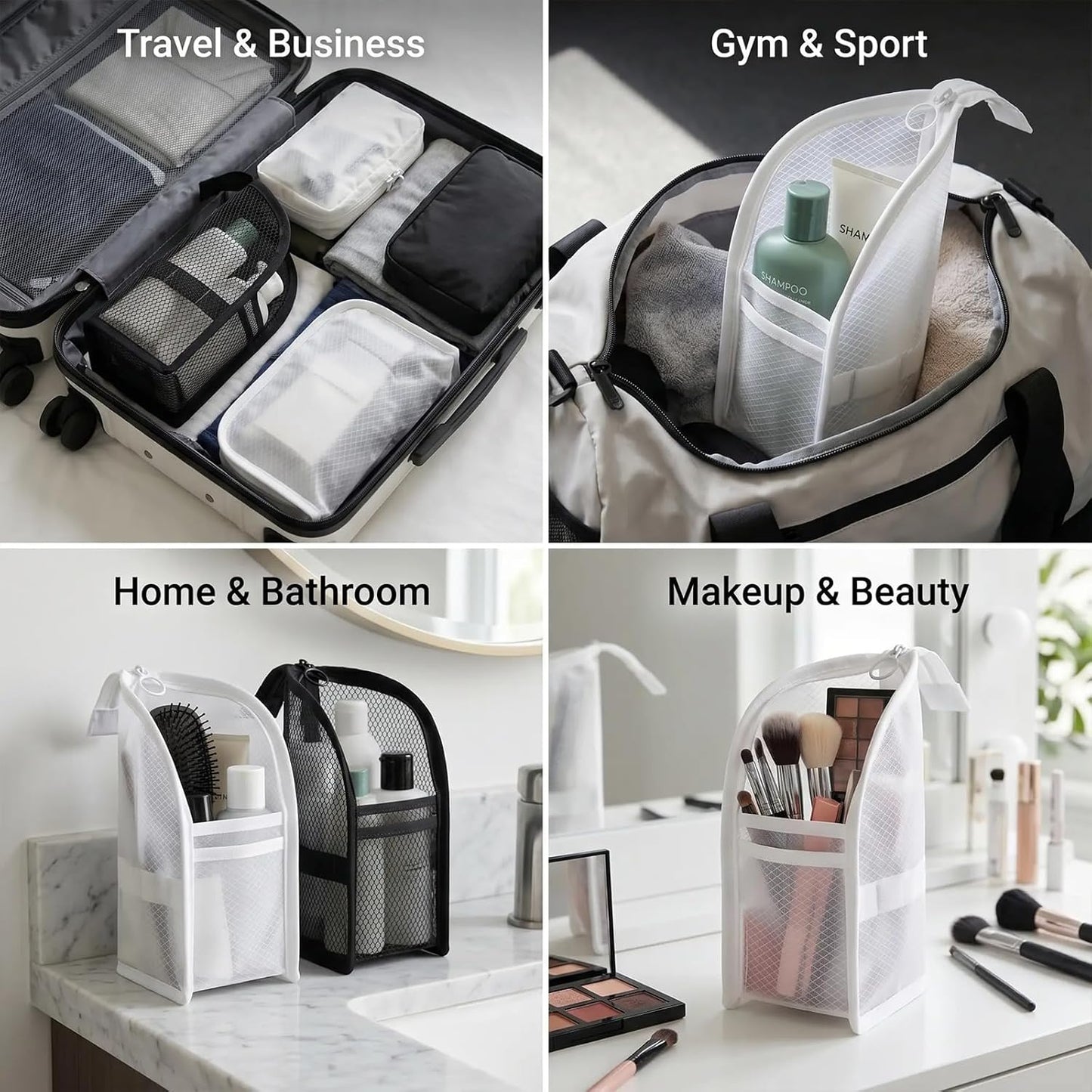 Portable Standing Toiletry Bag - Travel Cosmetic Pouch Set | Clear Makeup Bags (2 Pieces)