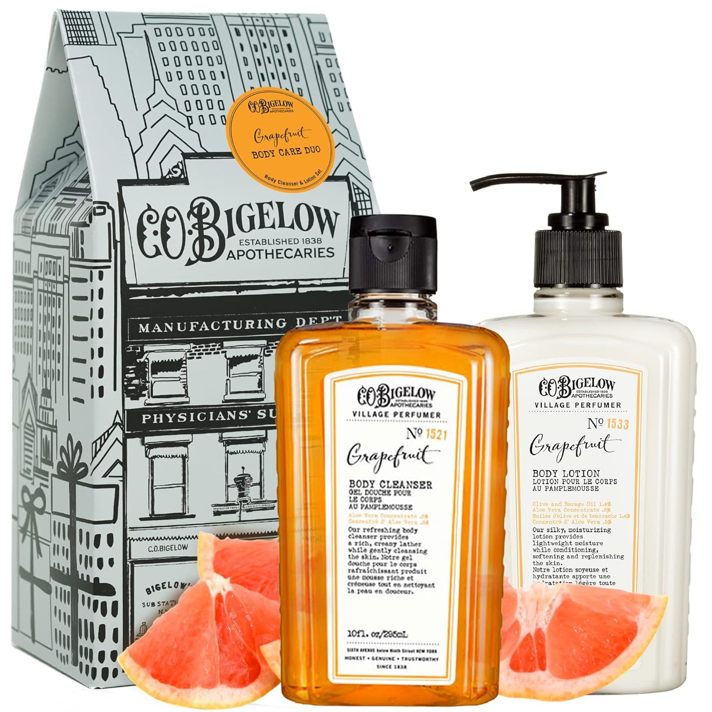 Grapefruit Apothecary Duo Skin Care Gift Set - Body Wash & Lotion | 10 Fl Oz Set of 2