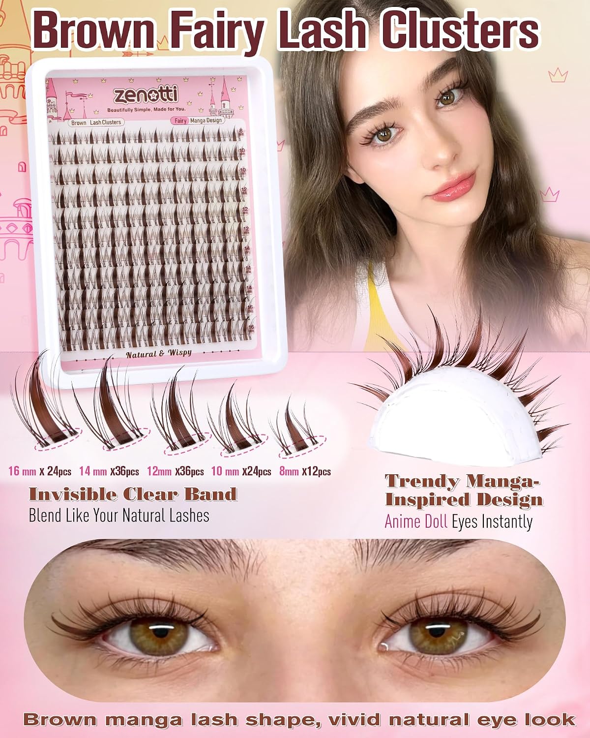 Manga Eyelash Clusters - Brown Wispy & Spiky Individual Lashes | DIY Anime Extensions 8-16MM