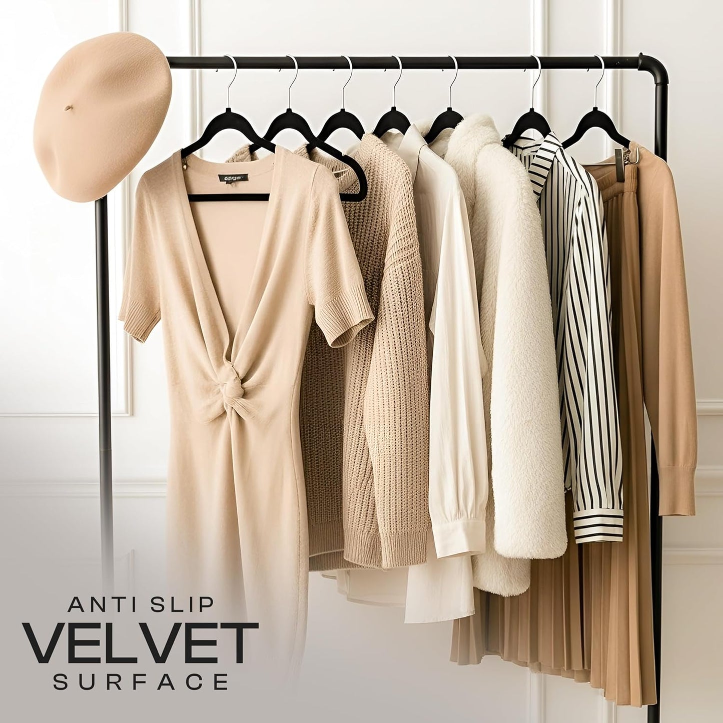 Utopia Home Velvet Hangers - Non-Slip Slim Coat & Pant Hangers | 50 Pack, 360° Swivel Hook, Black