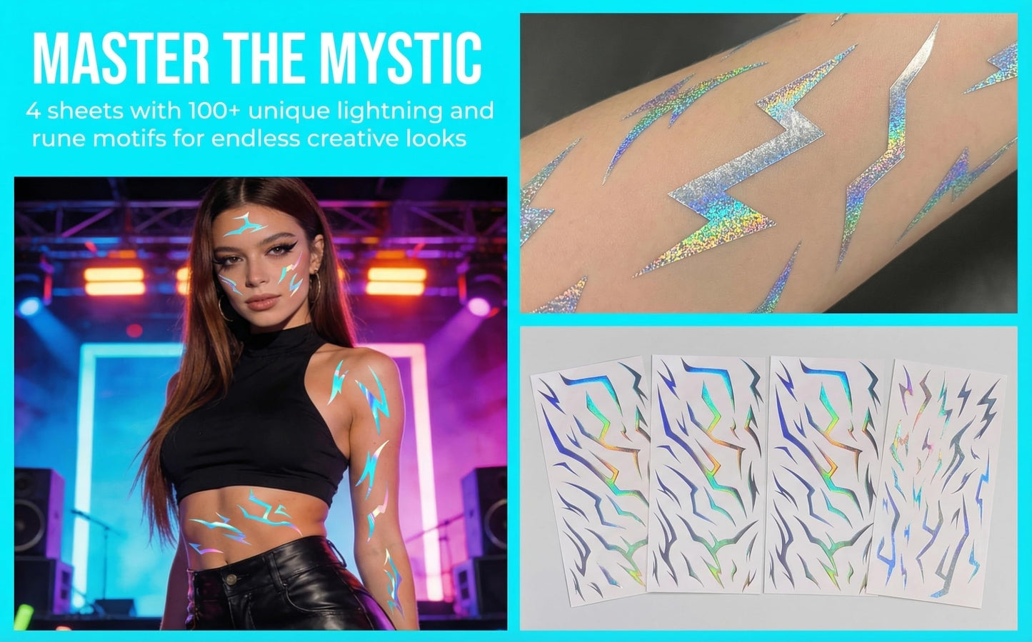 Toplepor 100 Dark Fantasy Demon Mark Hunter Temporary Tattoos, 4 Sheets Mystic Rune Symbol Makeup Stickers Party Favors for Halloween, Birthday, Cosplay, Parties, Festivals and Photo Shoots﻿