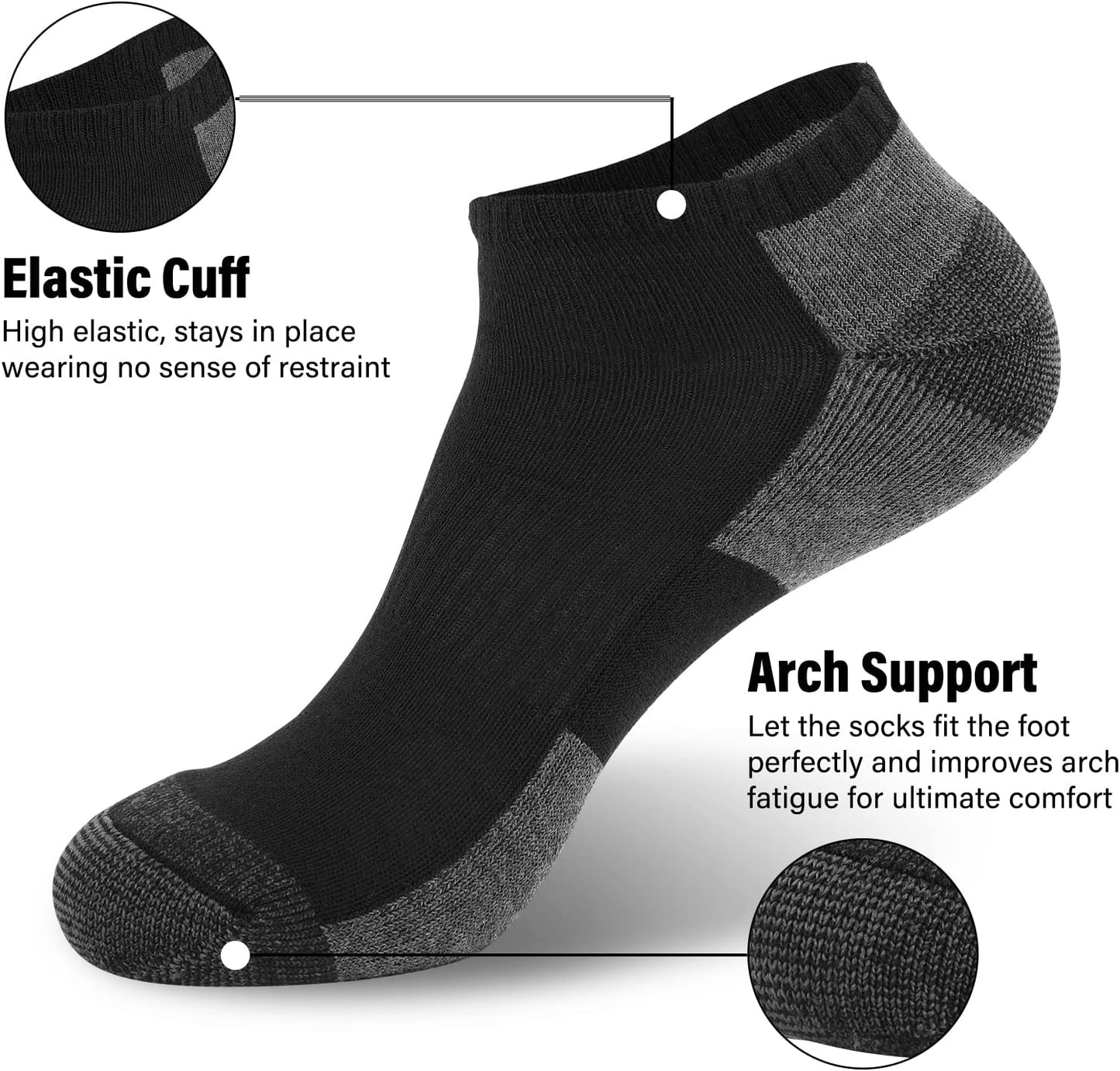 Men's Cushioned Ankle Socks - 12 Pack Low Cut Breathable Casual Socks | Fits Shoe Size 6-11