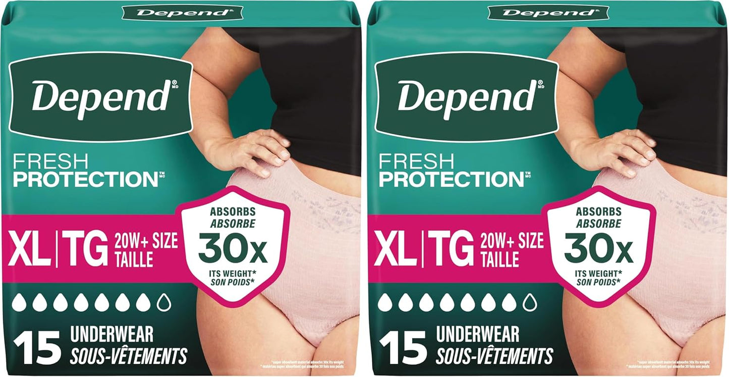 Depend Fresh Protection Adult Diapers - Maximum Absorbency Incontinence Underwear for Women | Large, Blush, 72 Count