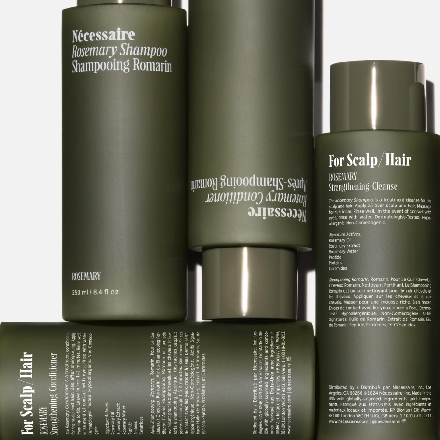 Nécessaire Rosemary Hair Duo | Multi-Protein Strengthening Rosemary Shampoo and Conditioner Set For Thinning Hair. For Women + Men. Free Of Sulfates. Color-Safe. 250 ml / 8.4 oz