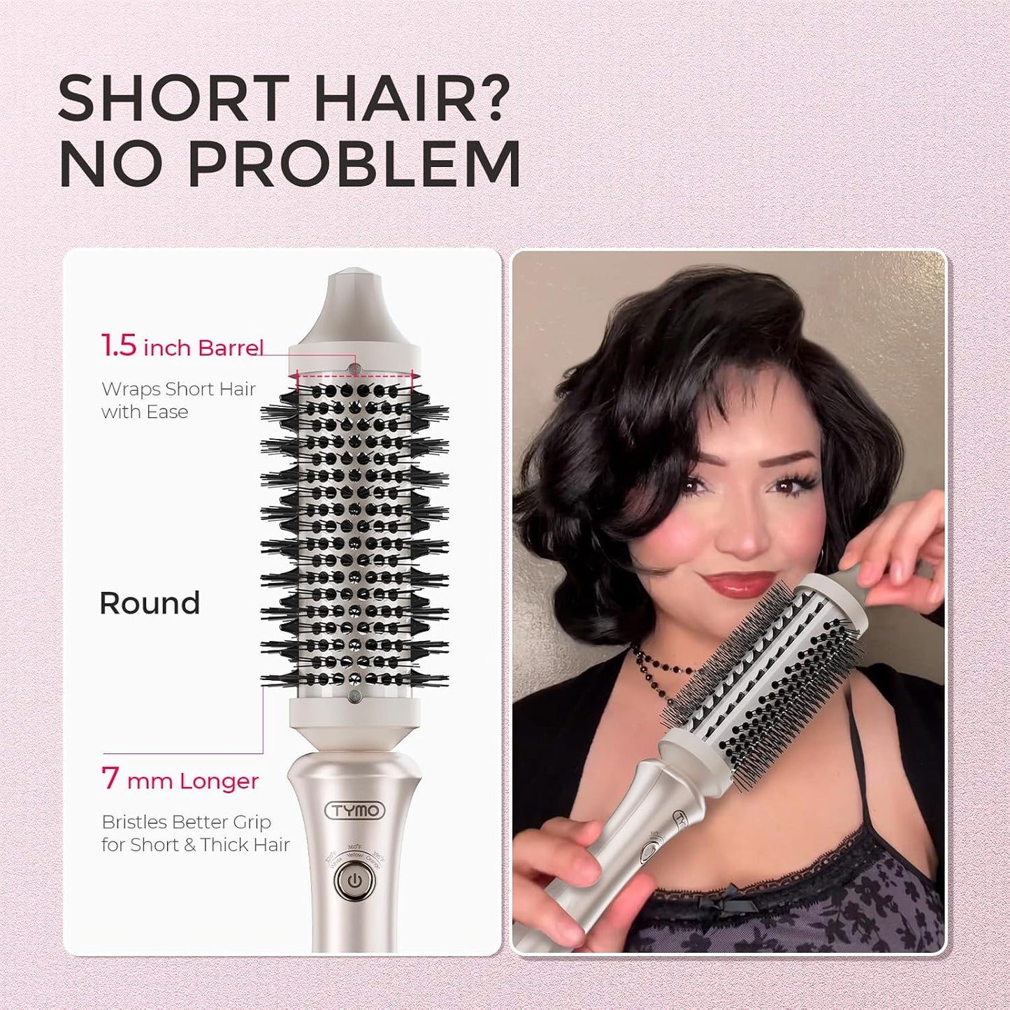Tymo Thermal Brush - 1.5 Inch Curling & Straightening Tool | Dual Voltage Heated Volumizer in Gold