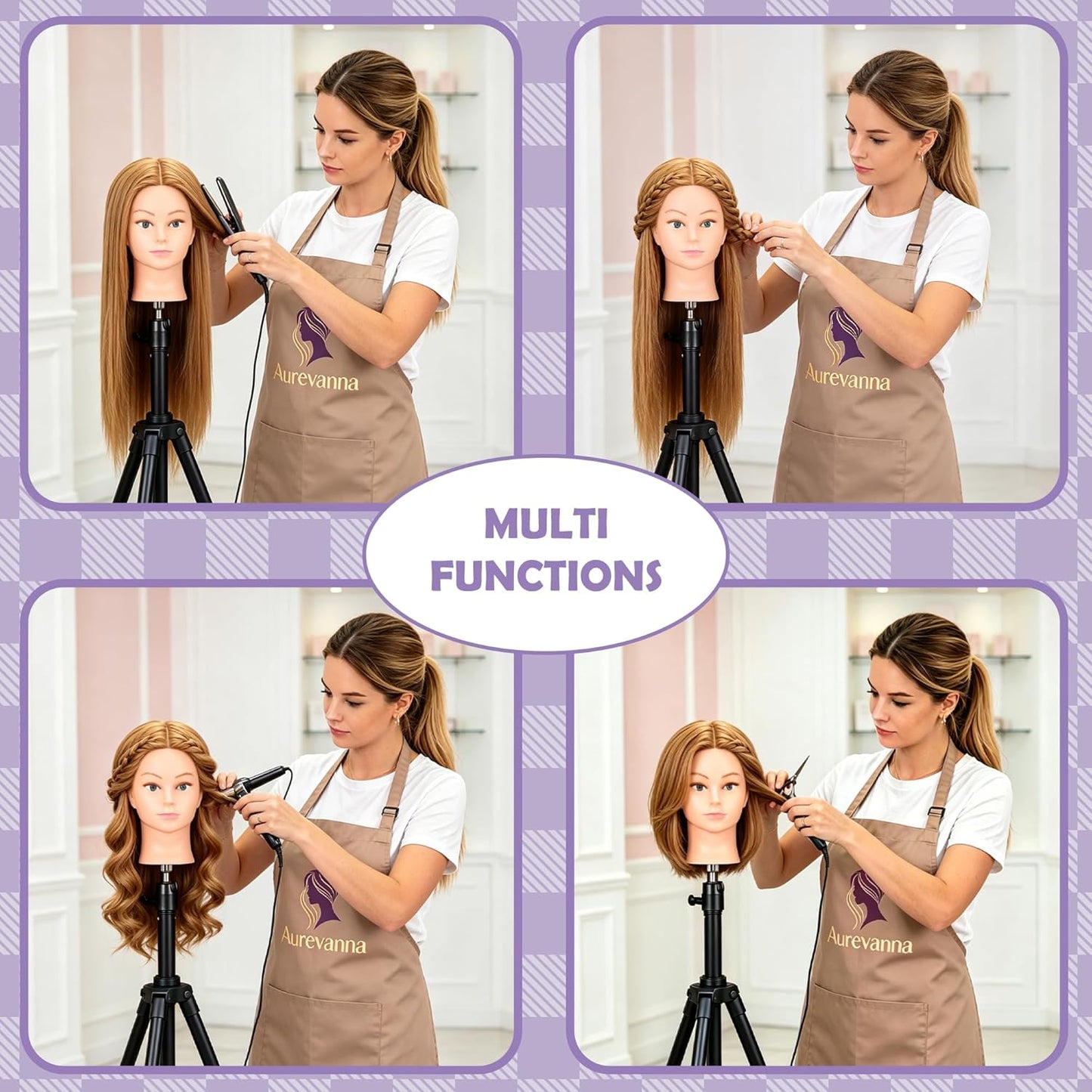Mannequin Head - 80% Real Hair Cosmetology Training Tool | 26-28" Light Brown with Clamp Holder