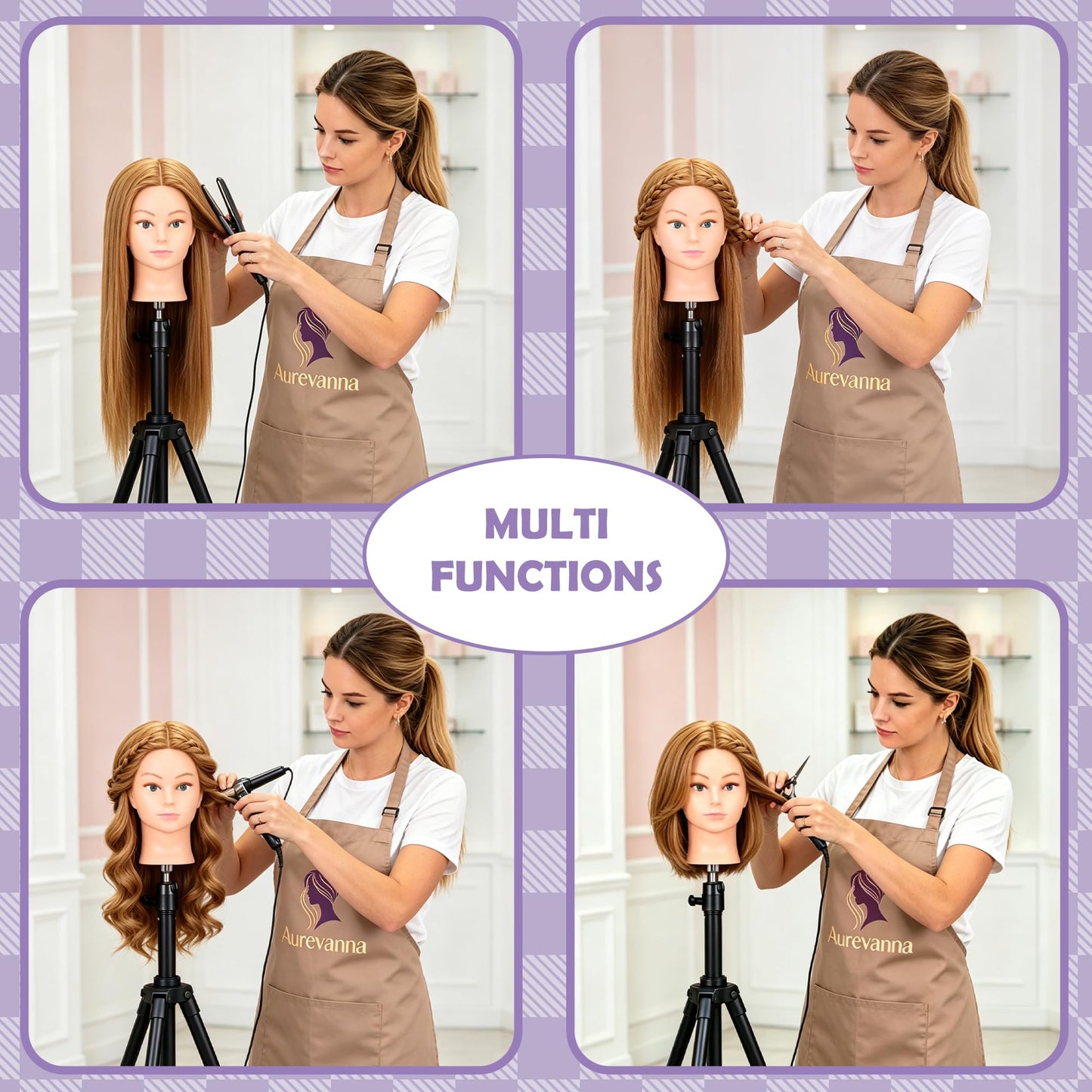 Mannequin Head with 80% Real Hair for Cosmetology, 26-28" Light Brown Hairdresser Training Head with Clamp Holder and Tool (Blonde)