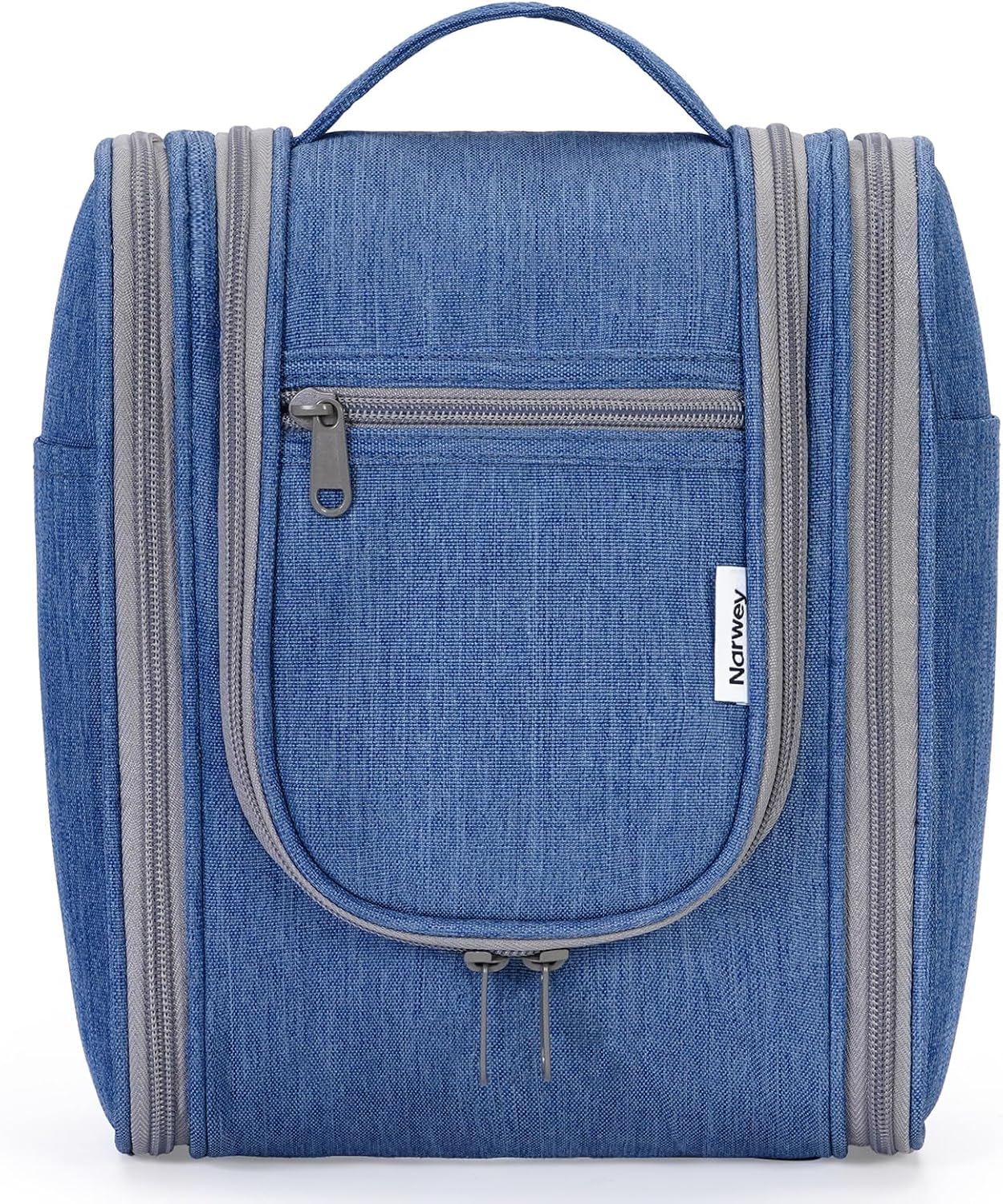 Hanging Toiletry Bag for Women | Travel Makeup Organizer - Large Blue Leaf Design