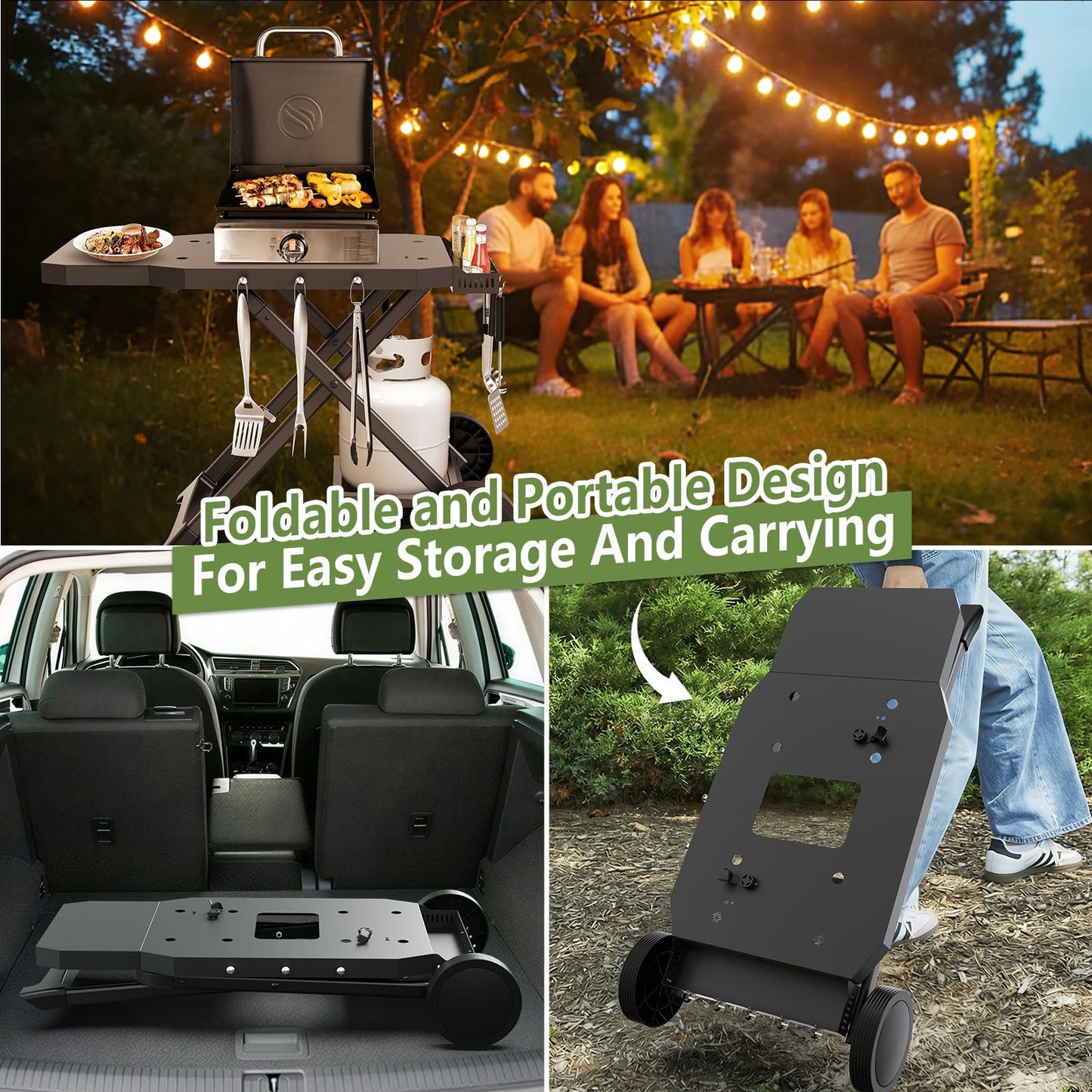 Barbqtime Portable Grill Cart for Blackstone 17" & 22" Griddle, Foldable Grill Table with Propane Tank Holder, Outdoor Portable BBQ Grill Stand for Backyard, Camping, Tailgating