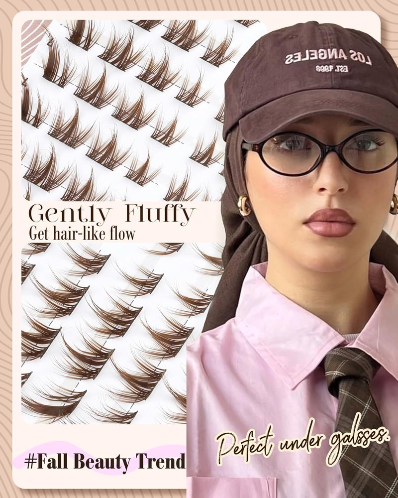 Cat Eye Lash Clusters - Brown Spiky Individual Eyelash Extensions | 96 Pcs Fluffy DIY Fox Eye Lashes