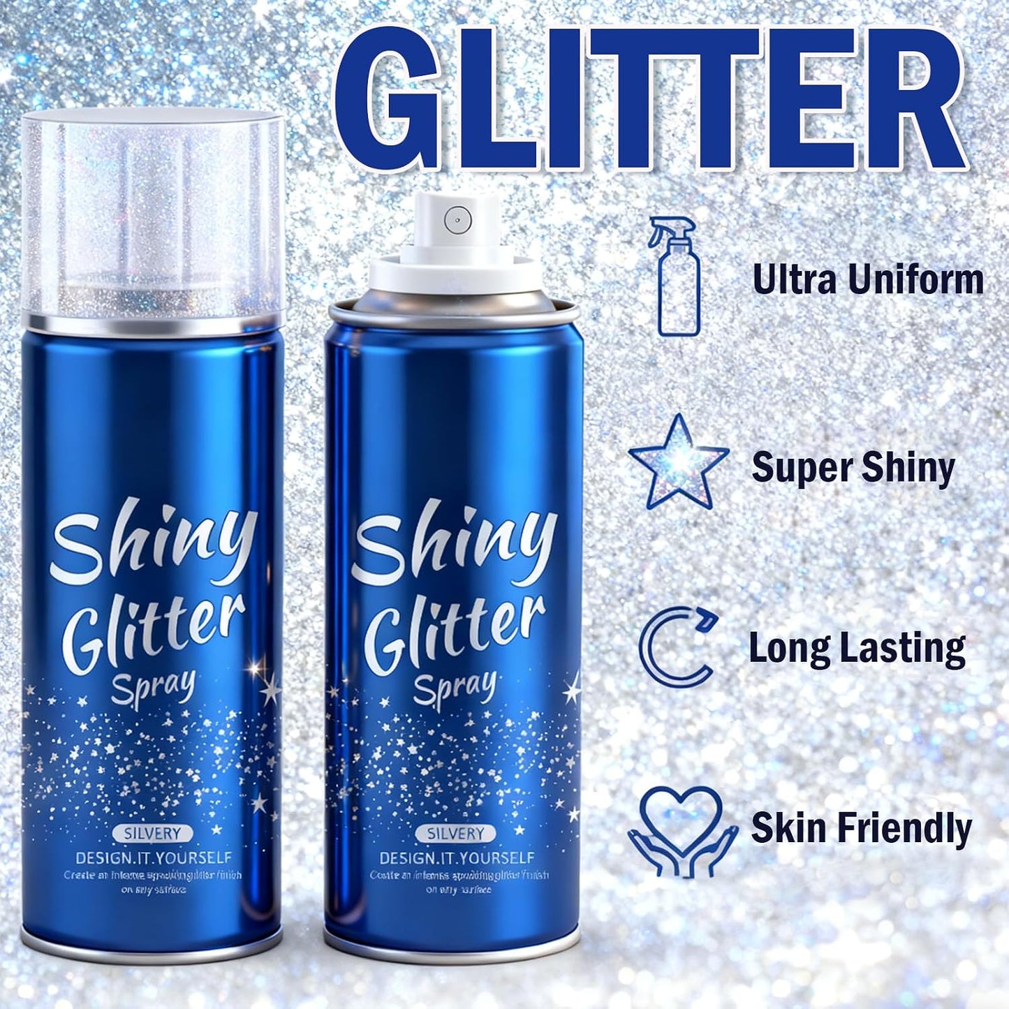 Holographic Silver Glitter Spray - Ultra-Fine Hair & Body Glitter for Festivals | Rave Accessories & 4th of July