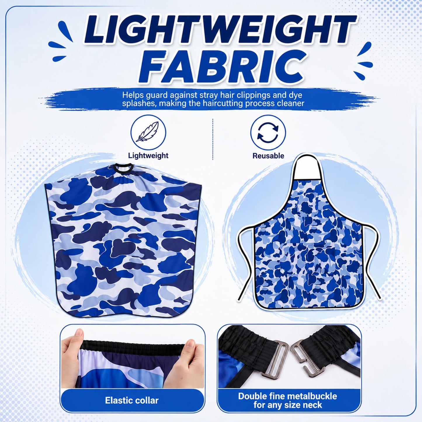 Cuffbow 2 Pcs Blue Camo Barber Cape Set Professional Hair Cutting Cape and Apron with 3 Pockets, Salon Hairdressing for Barbers, Stylists, Home Haircuts, Reusable and Adjustable