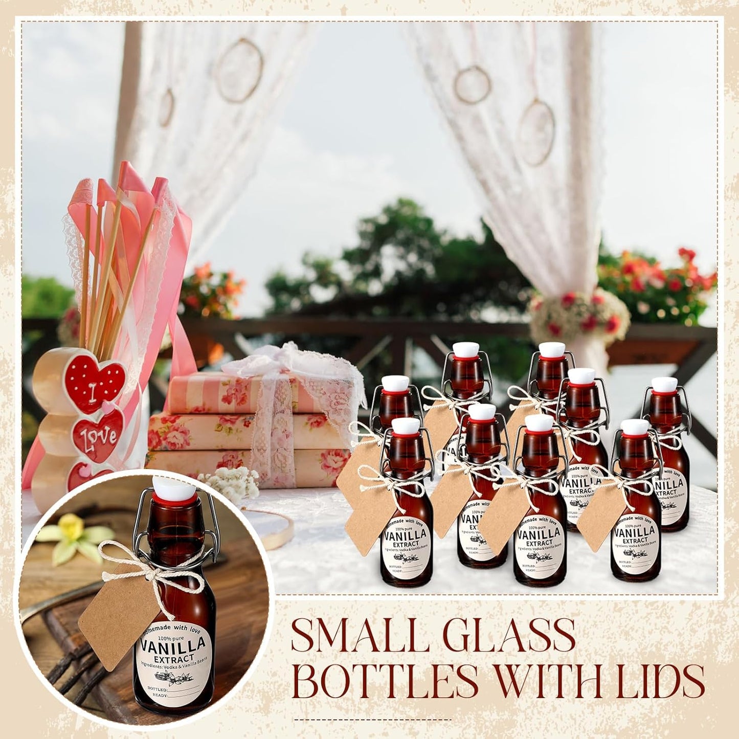 Vesici Swing Top Glass Bottles Set - Amber 8 Oz Jars for Homemade Vanilla Extract & DIY Crafts