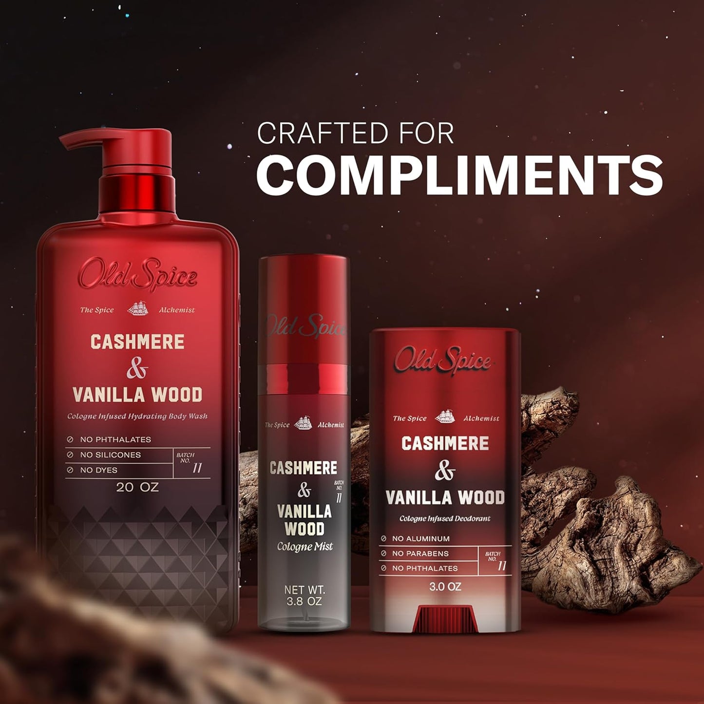 Old Spice Aluminum-Free Deodorant for Men | Cashmere & Vanilla Wood Scent, 3 oz - 24/7 Cologne Infused Formula