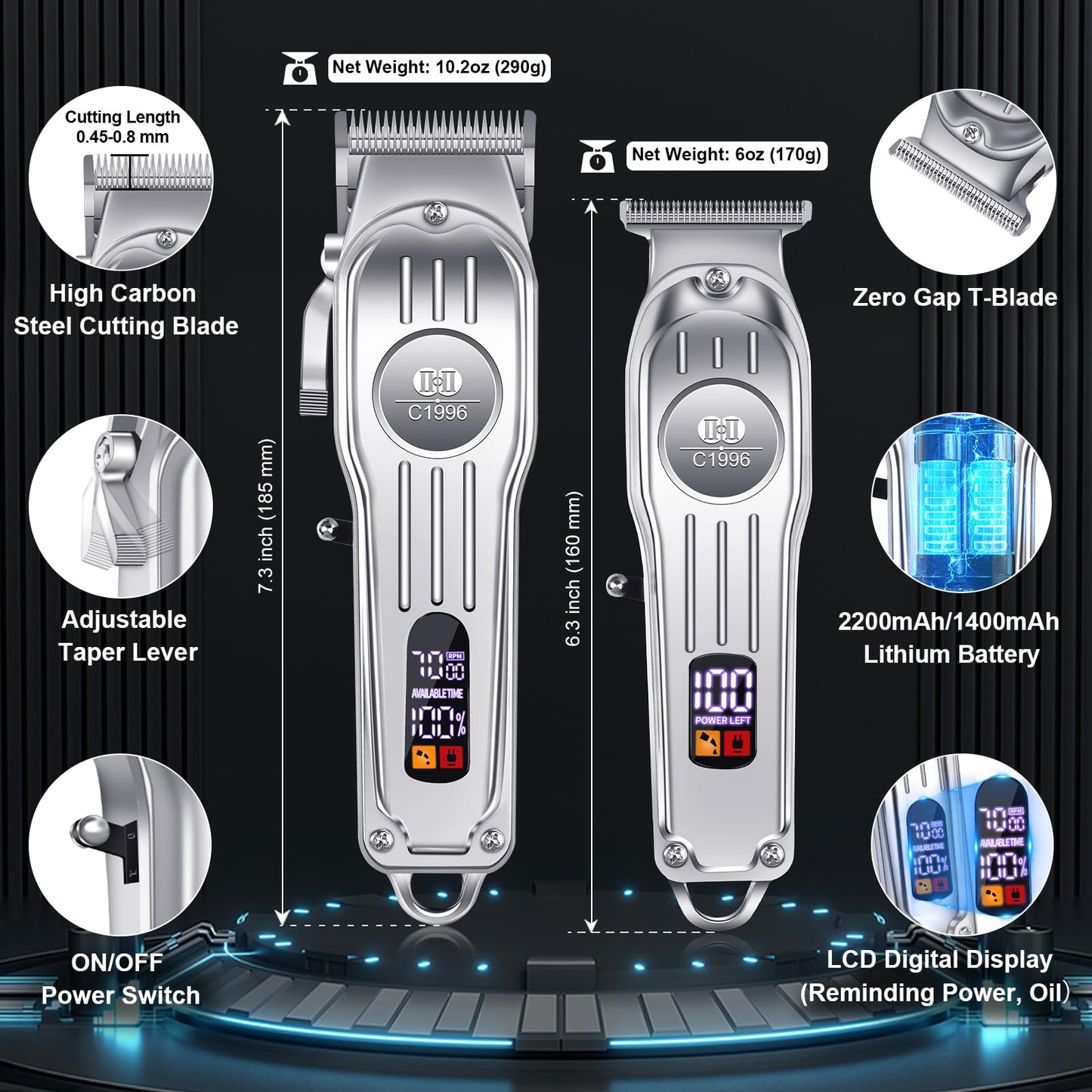 CIICII Mens Hair Clippers and Trimmers Set, Professional Cordless Barber Clippers for Hair Cutting Kit (Electric Razor Shavers & Beard/Hair Trimmer Haircut Kit) Clippers for Men DIY Home Salon