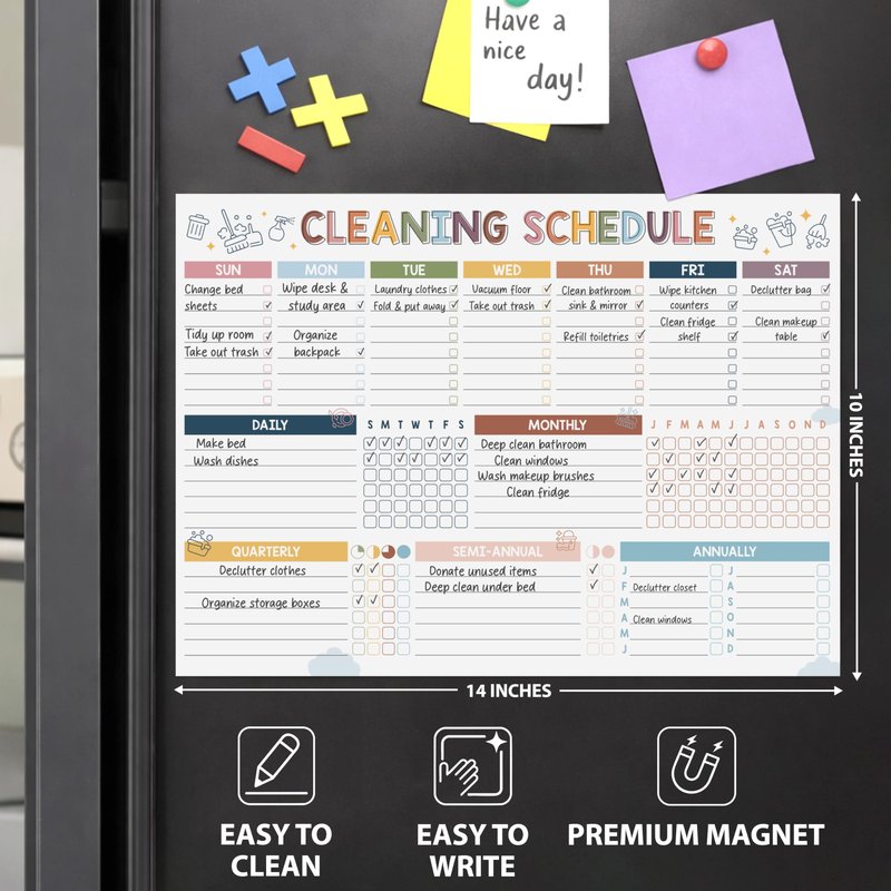 BLOOMOST Magnetic Cleaning Schedule and Checklist Dry Erase Board - Reusable Cleaning Schedule for Home, Kitchen & Bathroom | Weekly & Monthly Chore Chart for Adults, Strong Magnet, Easy Erase