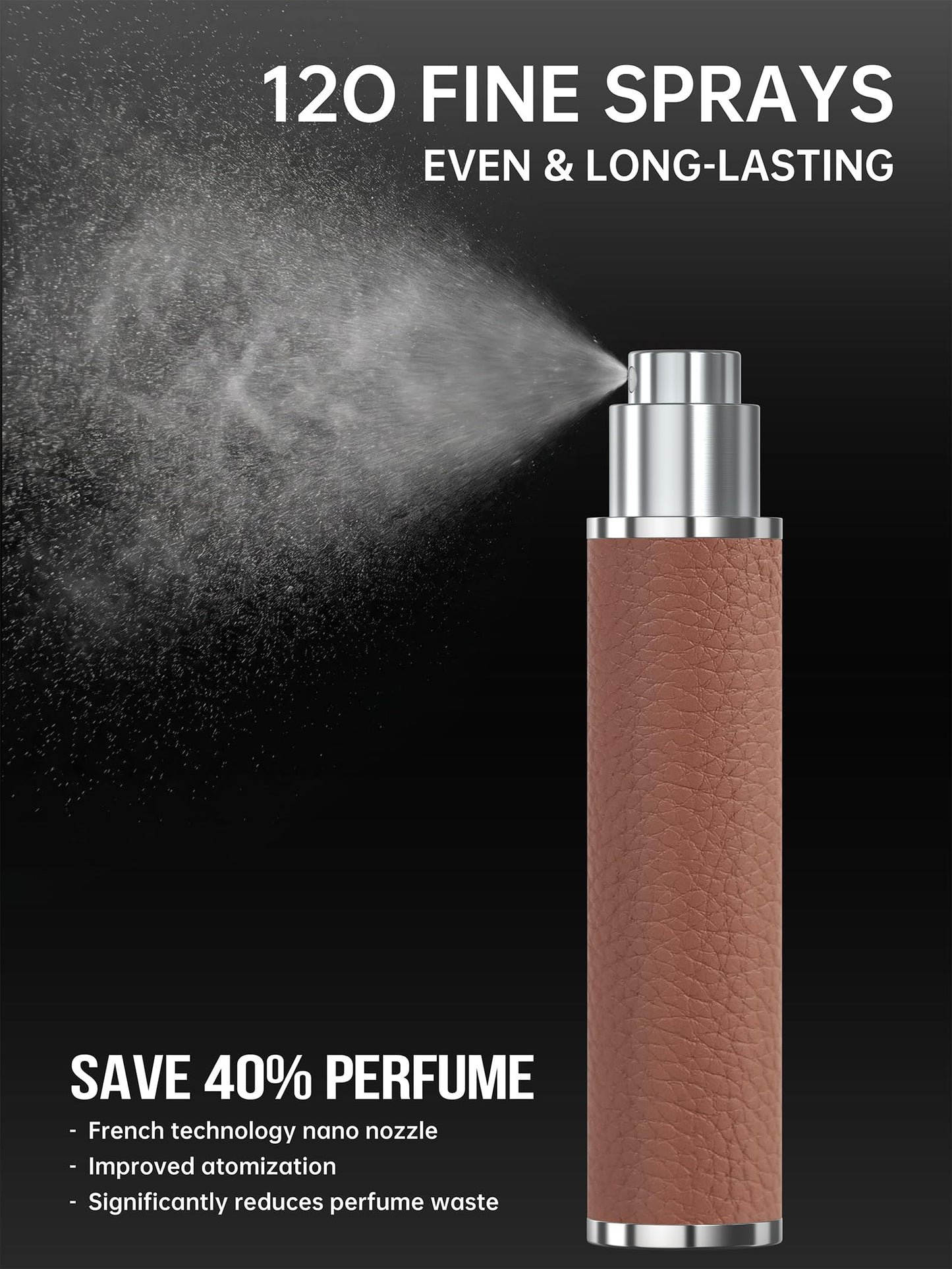 FENHON 12ml Genuine Leather Perfume Atomizer Refillable, Portable Mini Cologne Sprayer with Magnetic Cap & 3 Refill Tools, Luxury Travel Size Fragrance Spray Bottle for Men & Women (Browm)