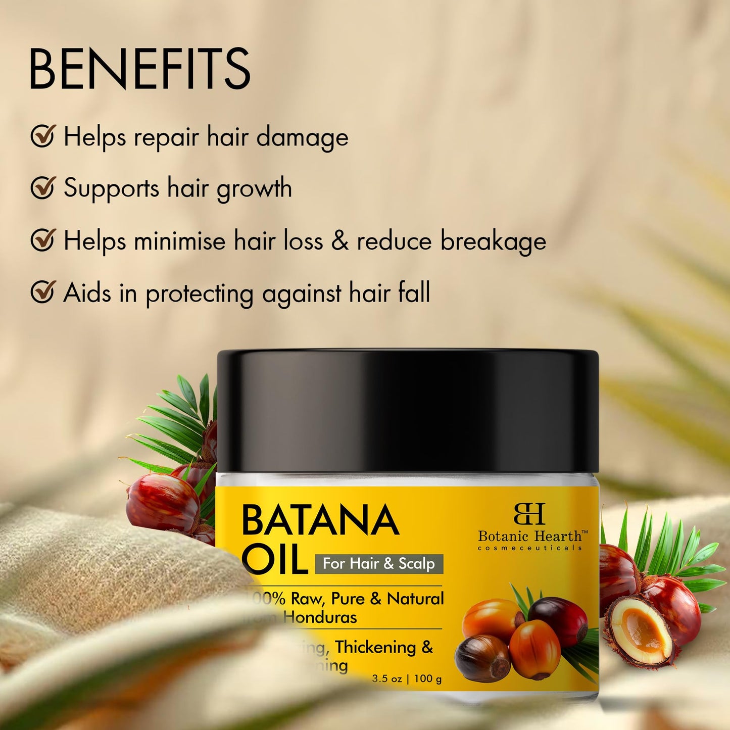 Raw Batana Oil for Hair Growth - 100% Pure, Organic 3.5 fl oz Batana from Honduras for Thick and Strong Natural Hair - Dr. Sebi Unrefined Cold Pressed Cosmetic Scalp Mask Gifts for Women (1 Pack)