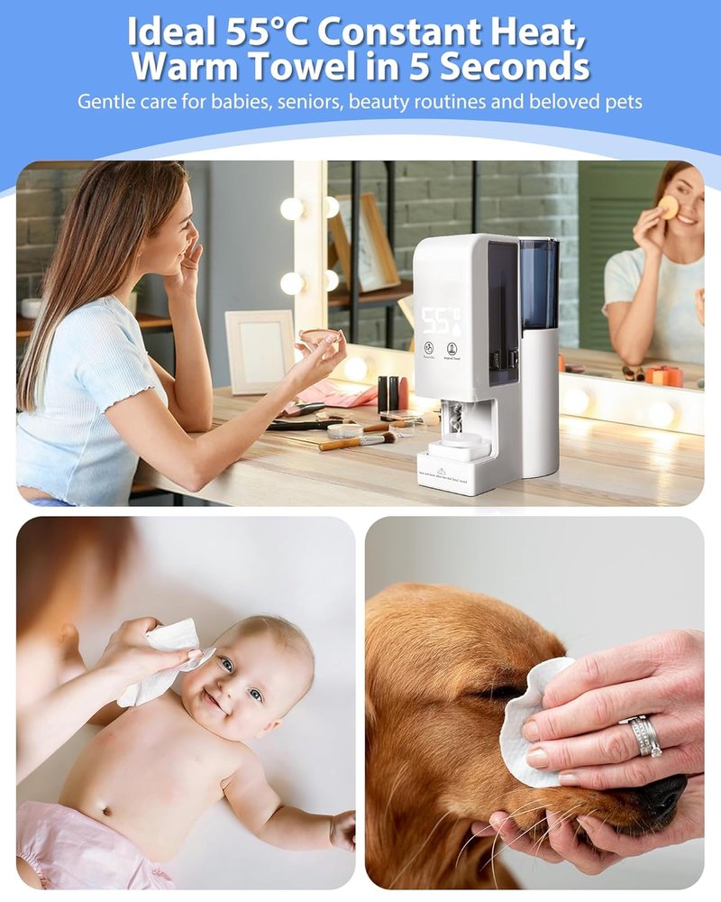 Automatic Face Towel Heater - 5-Second Heating, 55°C Steam | Portable Towel Warmer with 100 Disposable Towels
