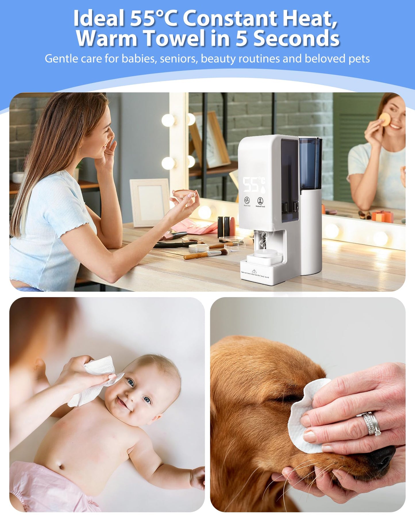 Hot Face Towel Heater Machine, Automatic Disposable Towel Warmer with Steam, 5-Second Heating, 55°C Constant Temperature, Portable Face Towel Steamer (Towel Machine+100PCS Towels)