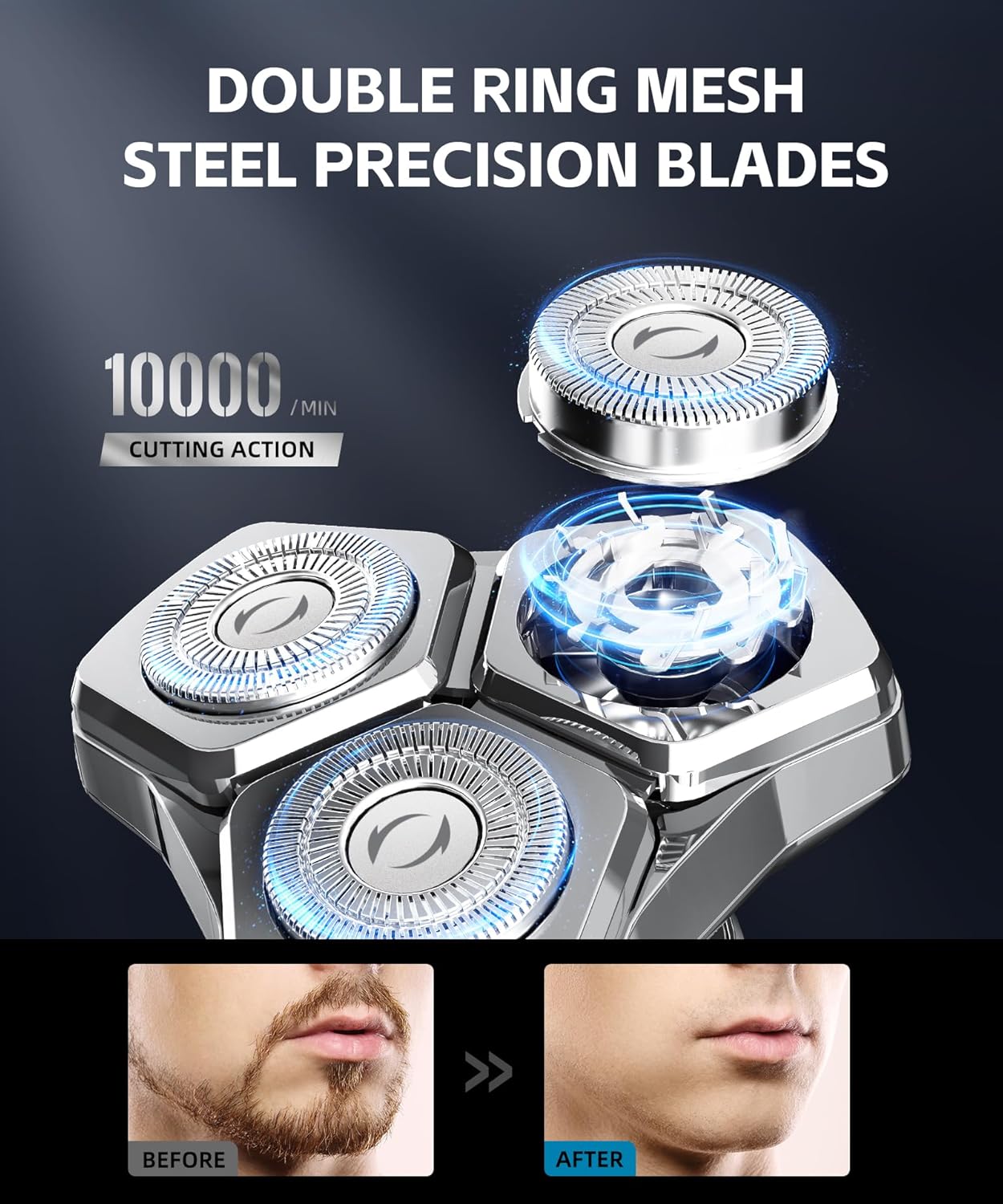Electric Razor for Men - 10,000RPM High-Speed Motor, IPX8 Waterproof, USB Fast Charging | Upgraded Titanium Gray