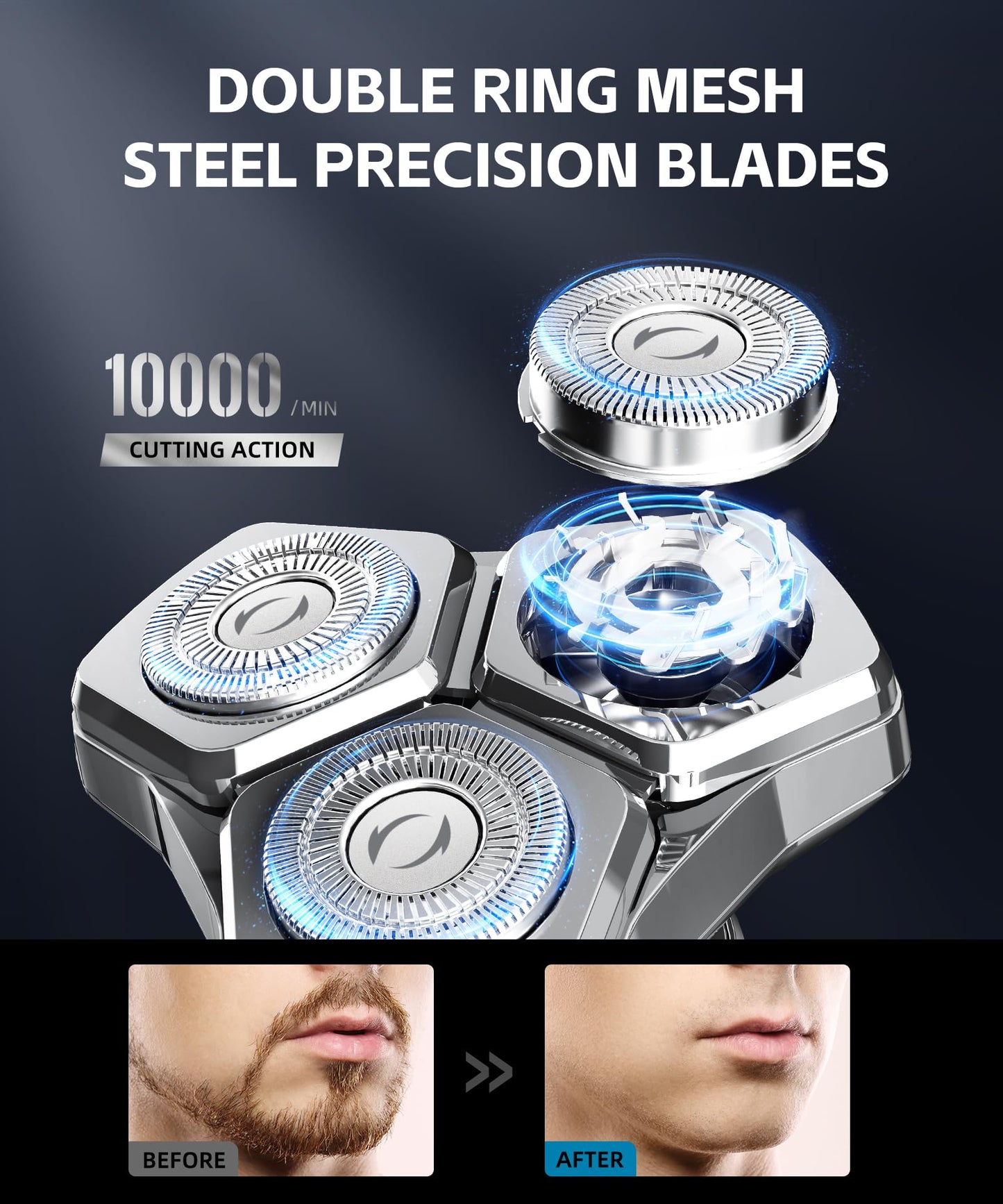 Electric Razor for Men，10,000RPM High-Speed Motor, IPX8 Waterproof，USB Fast Charging, Quick Charge Feature, Travel Lock, Upgraded Titanium Gray