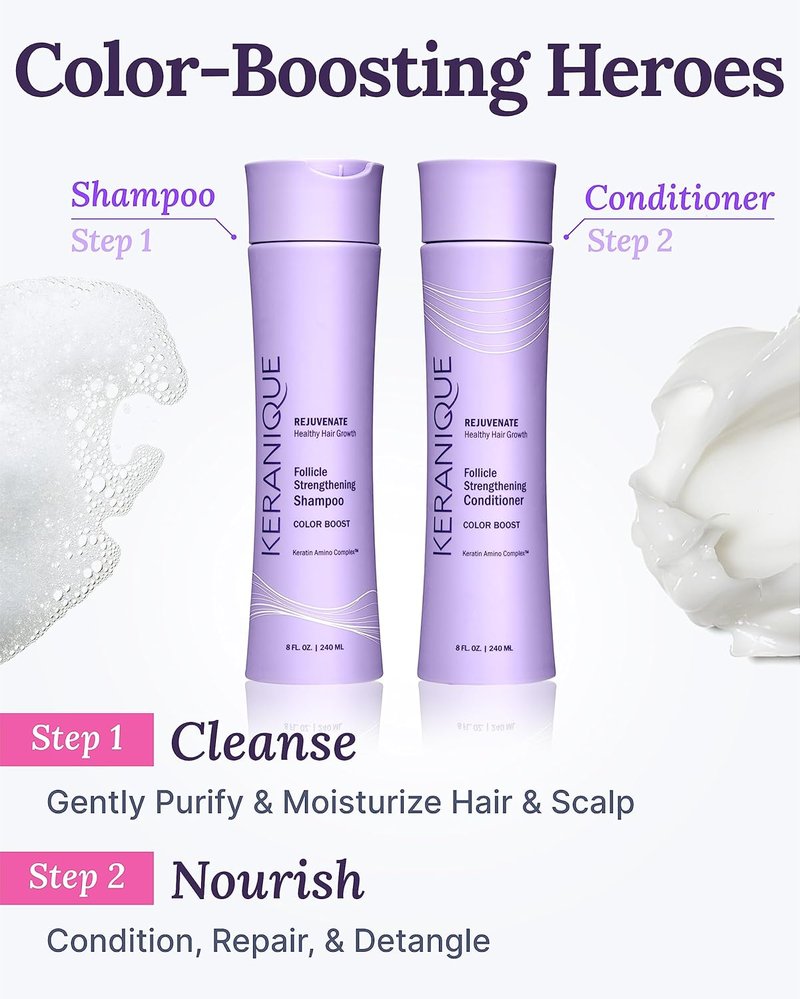Keranique Color Boost Shampoo & Conditioner Set - Sulfate-Free, UV Protection for Color-Treated Hair | 12 oz Each