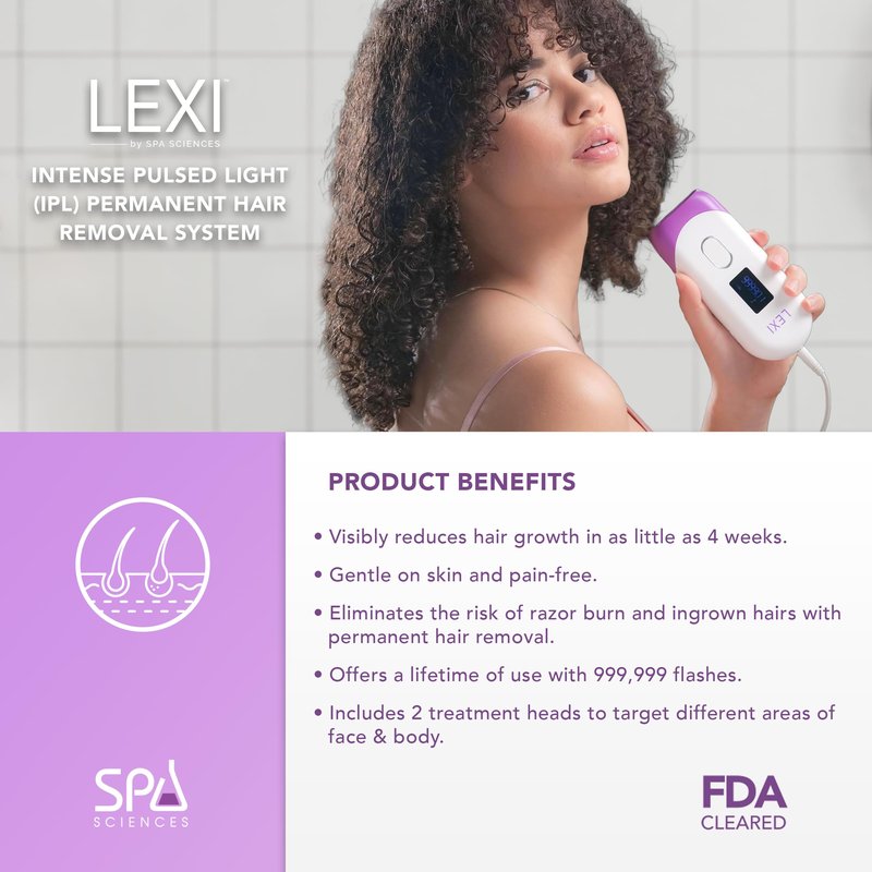 Spa Sciences - LEXI - Painless Permanent IPL Hair Removal System - FDA Cleared with 999,999 flashes, Auto Flash, and Skin Sensor