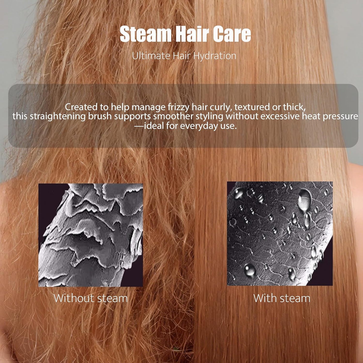 Steam Hair Straightener Brush - 3-in-1 Anti-Frizz Tool for Curly, Thick & Short Hair | Dual Voltage, Reduced Heat Damage