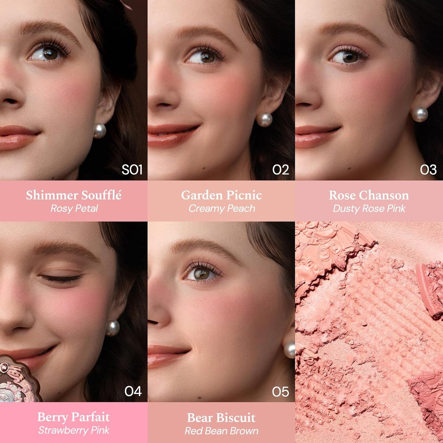 Sweetie Bear Collection Silk Satin Blush - Talc-Free Rose Pink Powder, Highly Pigmented & Buildable | 01 Shimmer Soufflé
